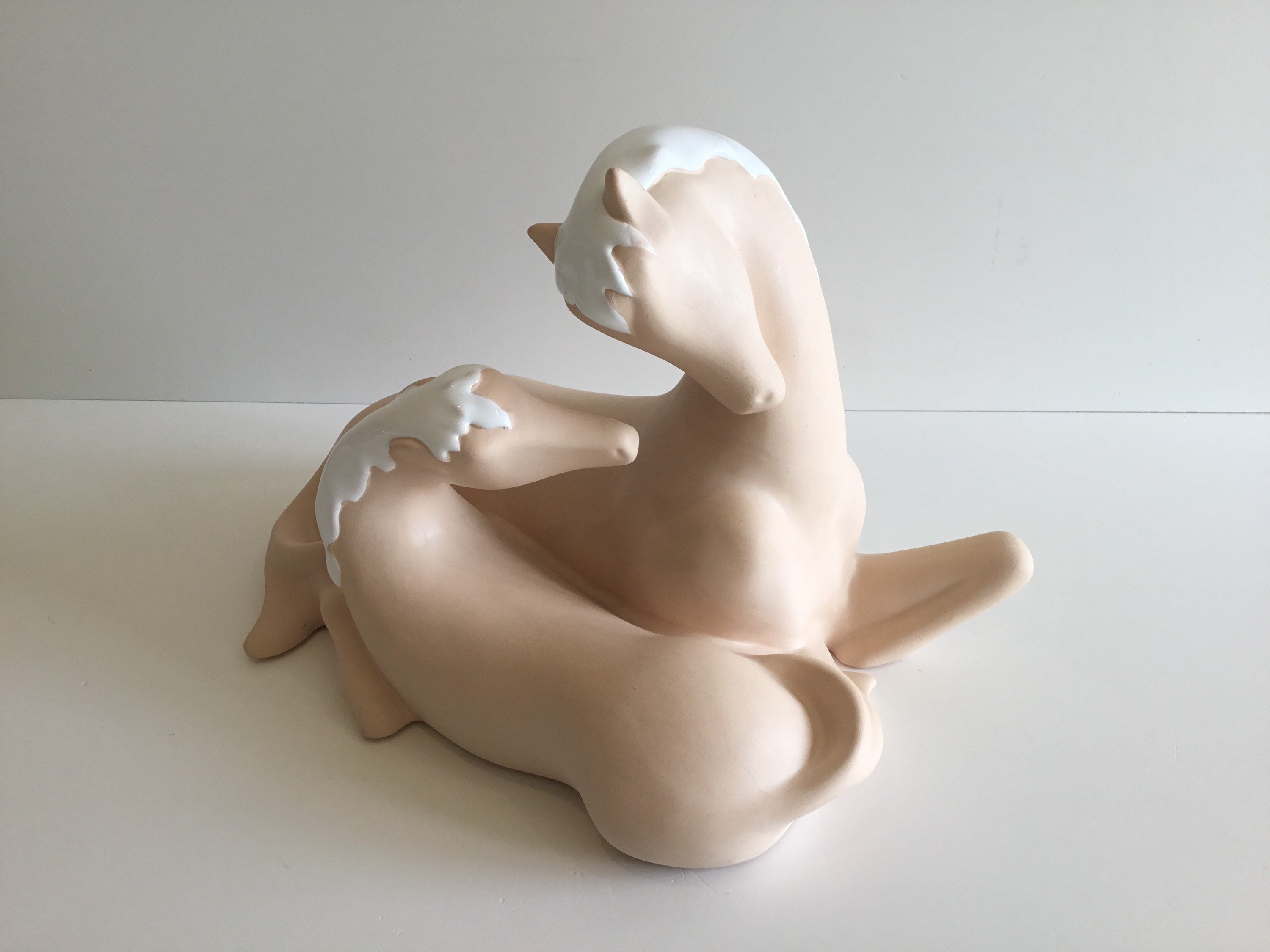 Vintage Ceramic Sculpture | 1970s CHZ Spain Pair of Horses, Hand Painted Glossy Mane — photo 2 of 11