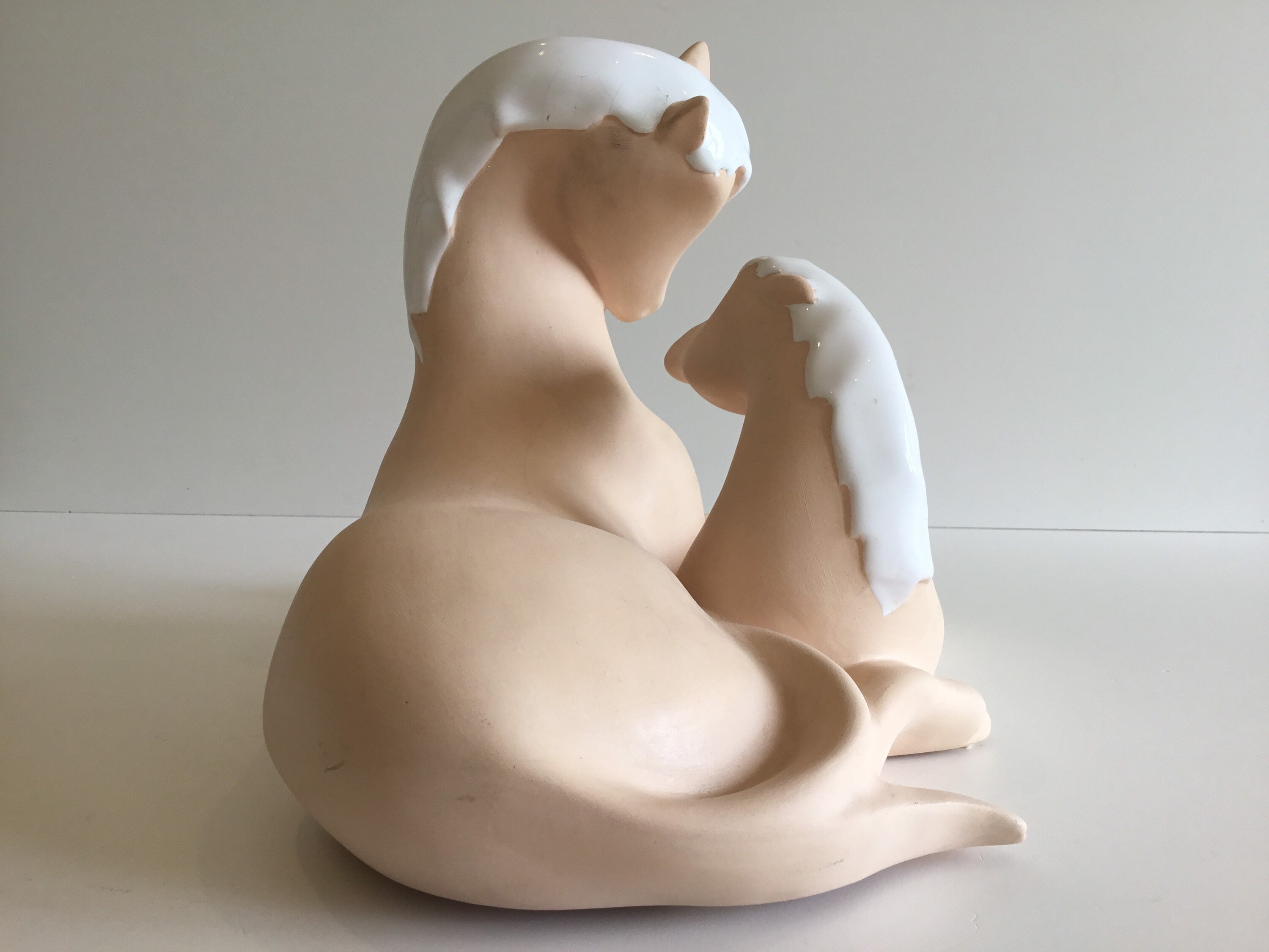 Vintage Ceramic Sculpture | 1970s CHZ Spain Pair of Horses, Hand Painted Glossy Mane — photo 5 of 11