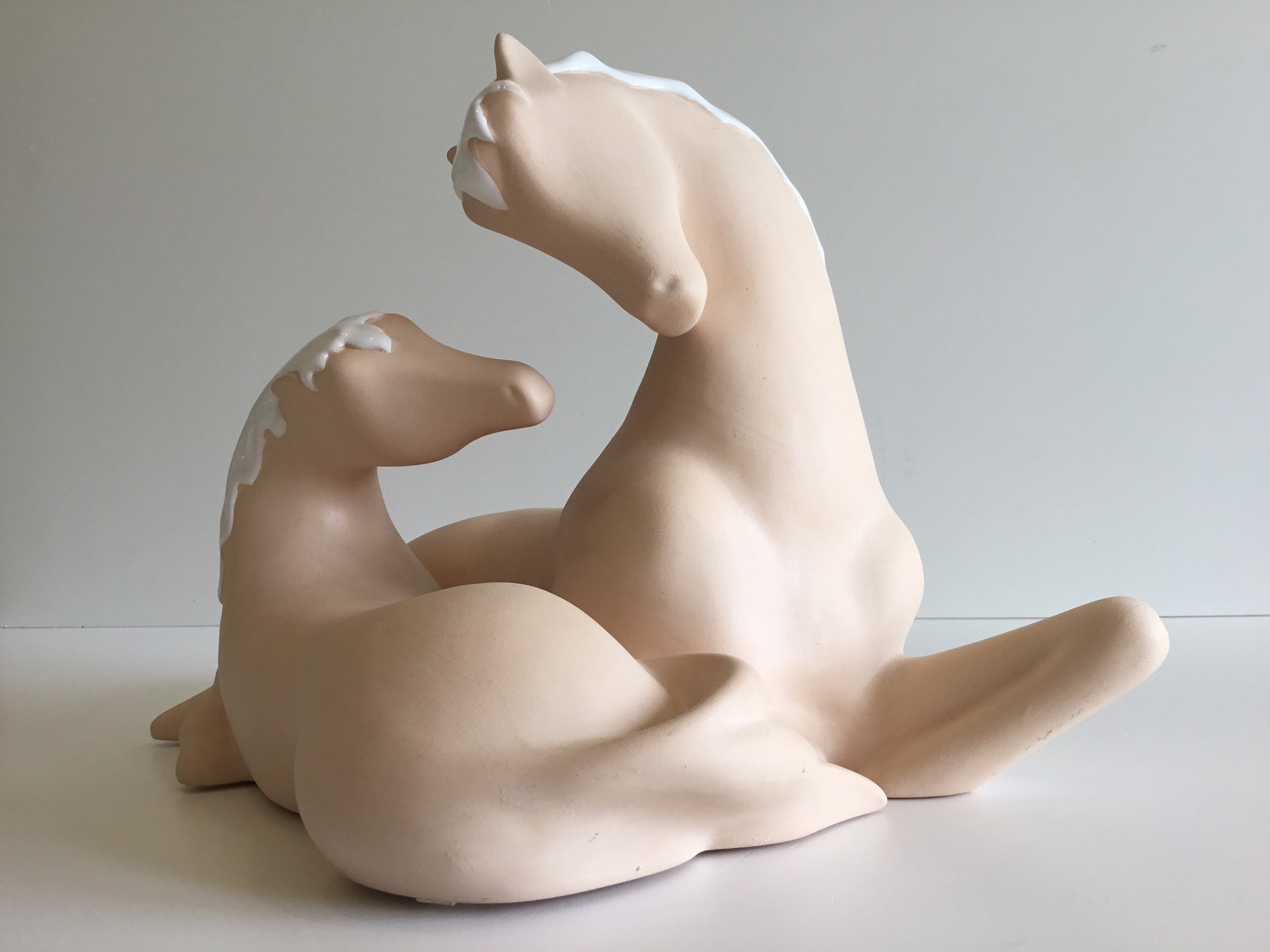 Vintage Ceramic Sculpture | 1970s CHZ Spain Pair of Horses, Hand Painted Glossy Mane — photo 6 of 11