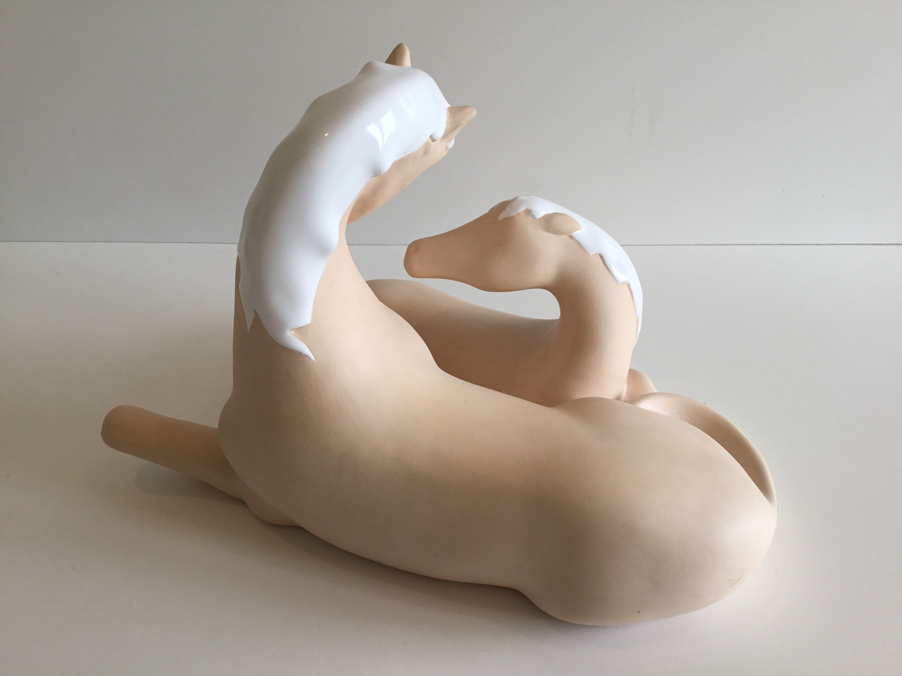Vintage Ceramic Sculpture | 1970s CHZ Spain Pair of Horses, Hand Painted Glossy Mane — photo 8 of 11