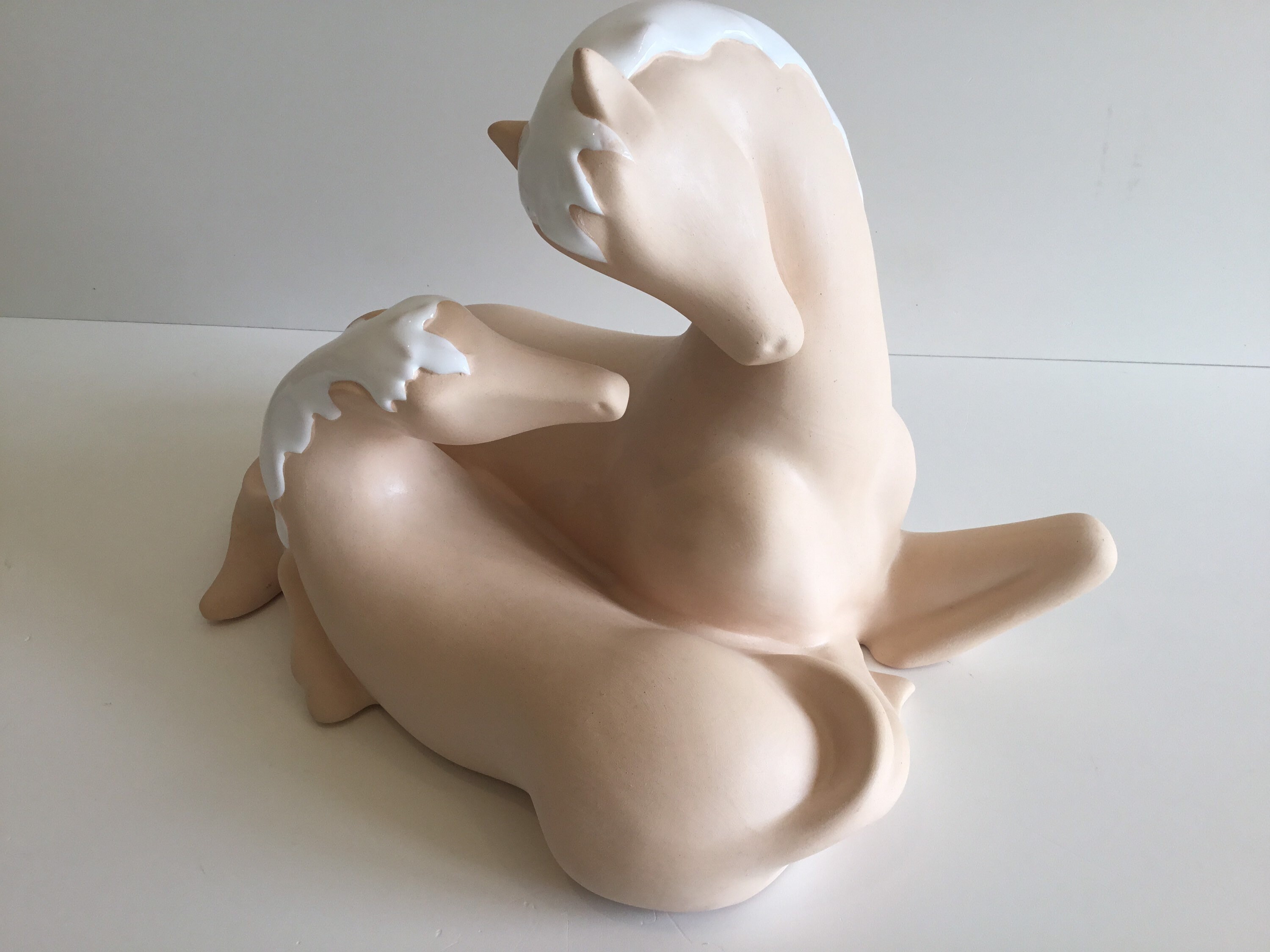 Vintage Ceramic Sculpture | 1970s CHZ Spain Pair of Horses, Hand Painted Glossy Mane — photo 9 of 11