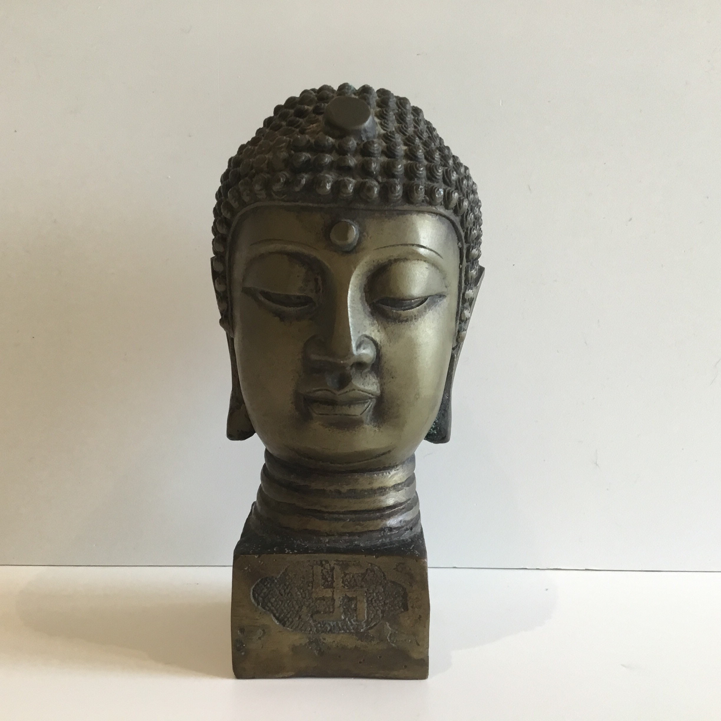 Bronze Buddha Head Early 1900s Chinese Sculpture Ming Mark Antique — photo 2 of 9