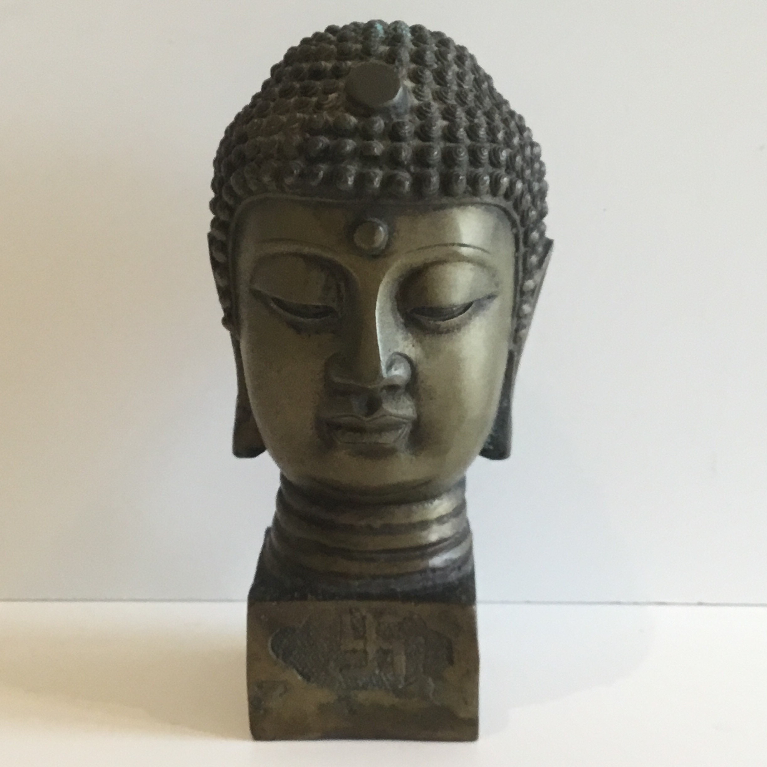 Bronze Buddha Head Early 1900s Chinese Sculpture Ming Mark Antique — photo 3 of 9