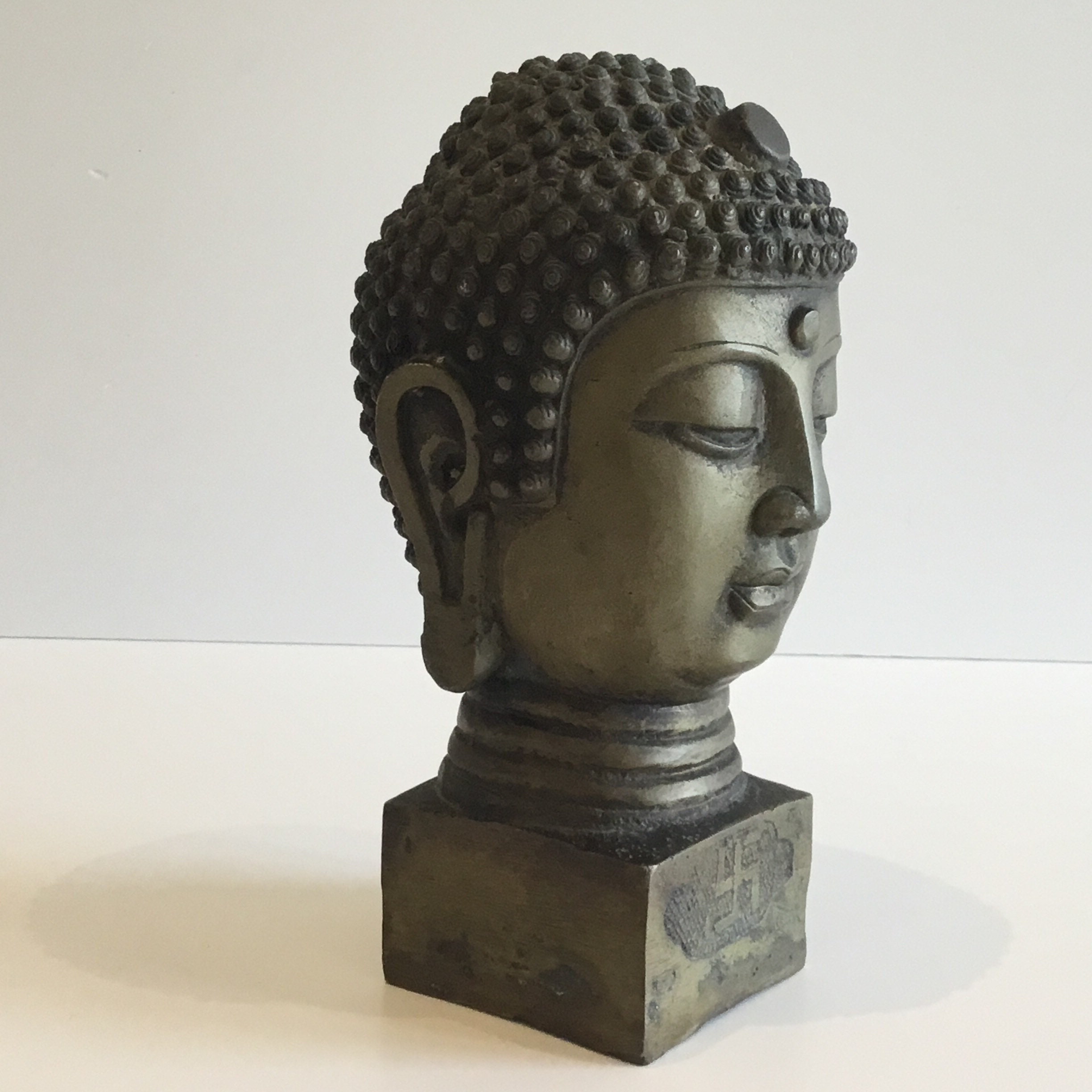 Bronze Buddha Head Early 1900s Chinese Sculpture Ming Mark Antique — photo 4 of 9