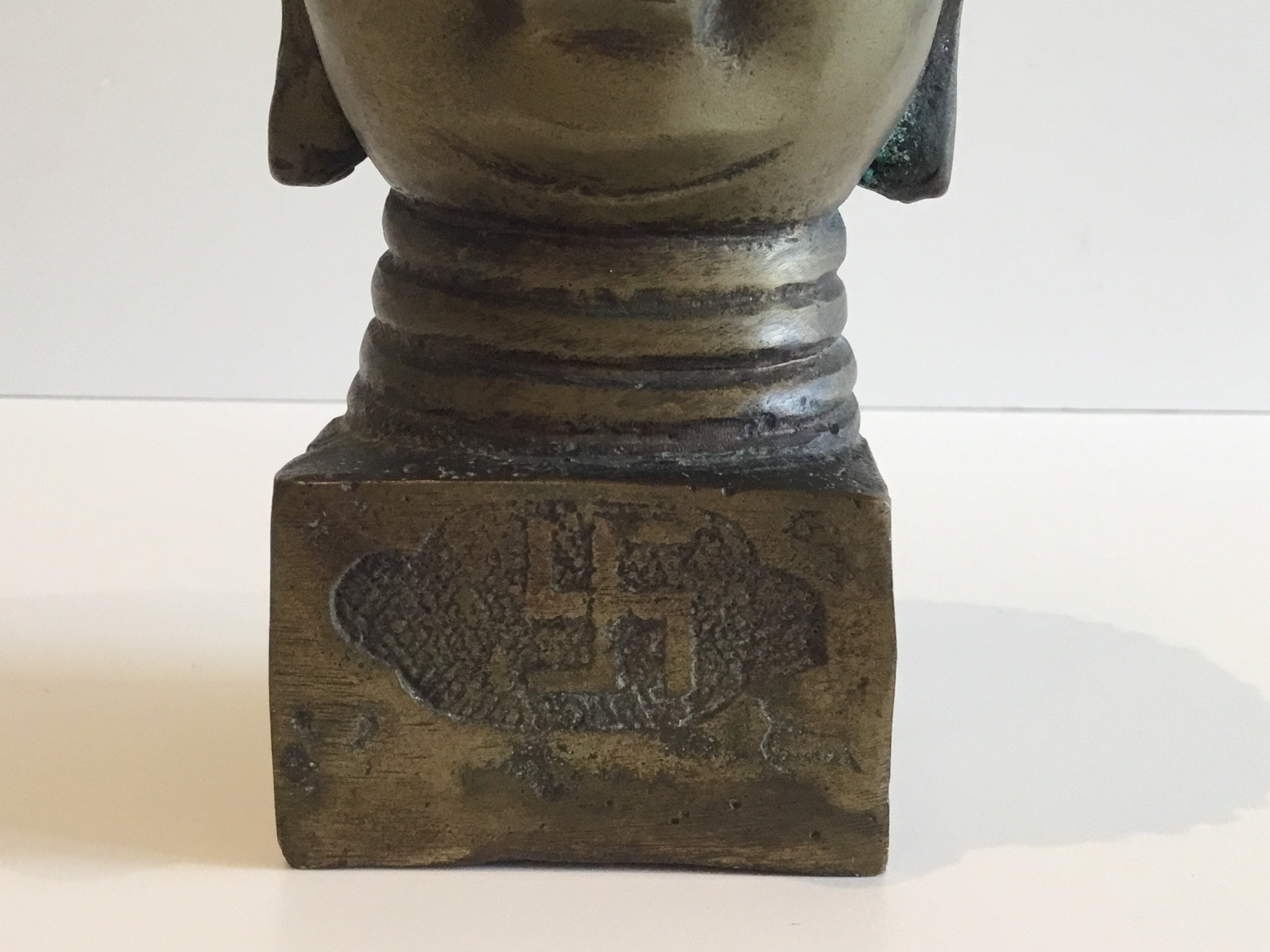 Bronze Buddha Head Early 1900s Chinese Sculpture Ming Mark Antique — photo 6 of 9