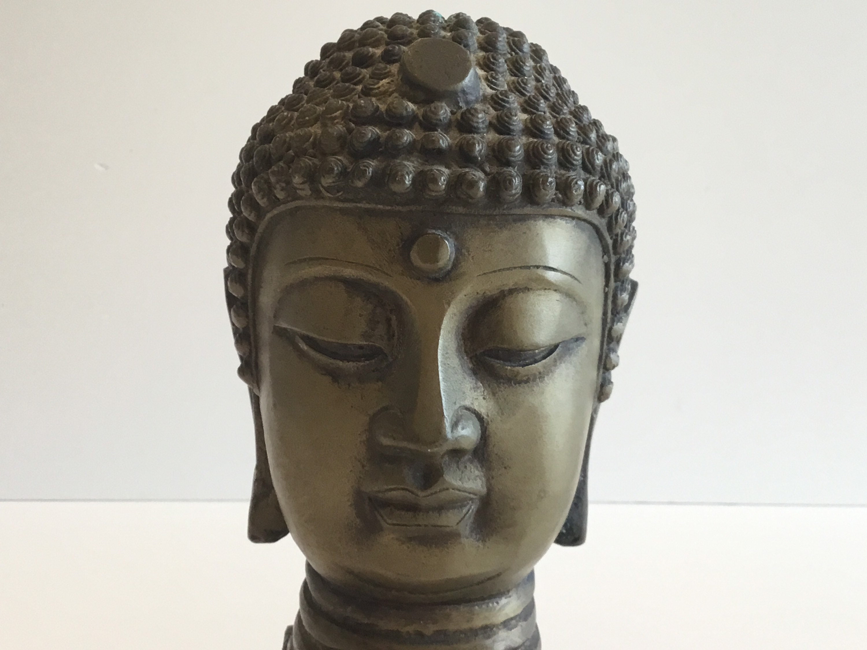 Bronze Buddha Head Early 1900s Chinese Sculpture Ming Mark Antique — photo 7 of 9