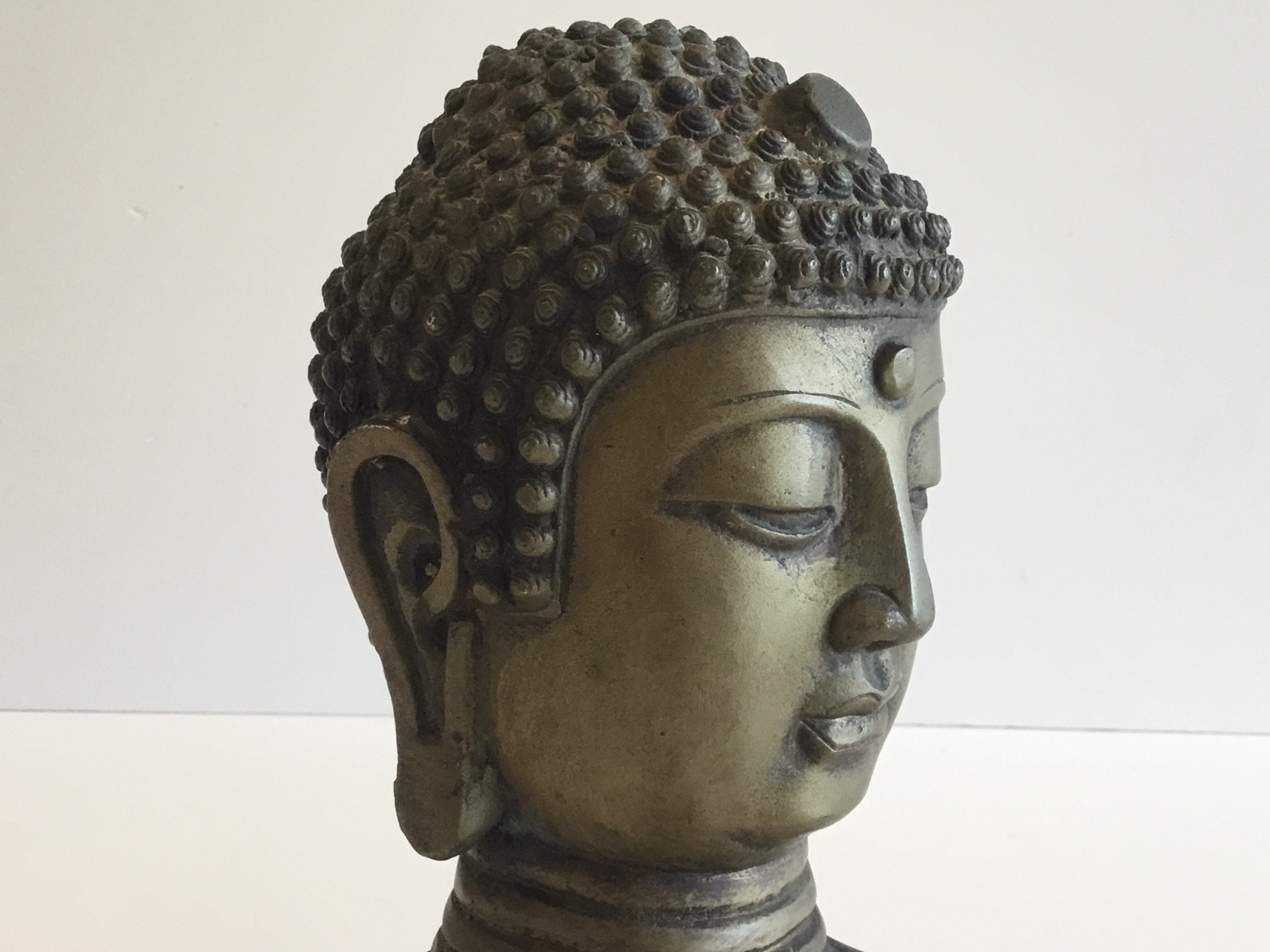 Bronze Buddha Head Early 1900s Chinese Sculpture Ming Mark Antique — photo 8 of 9