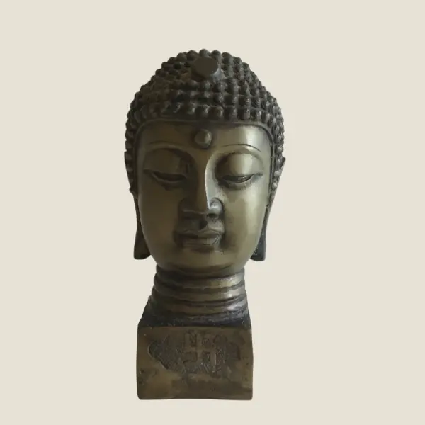 Bronze Buddha Head Early 1900s Chinese Sculpture Ming Mark Antique