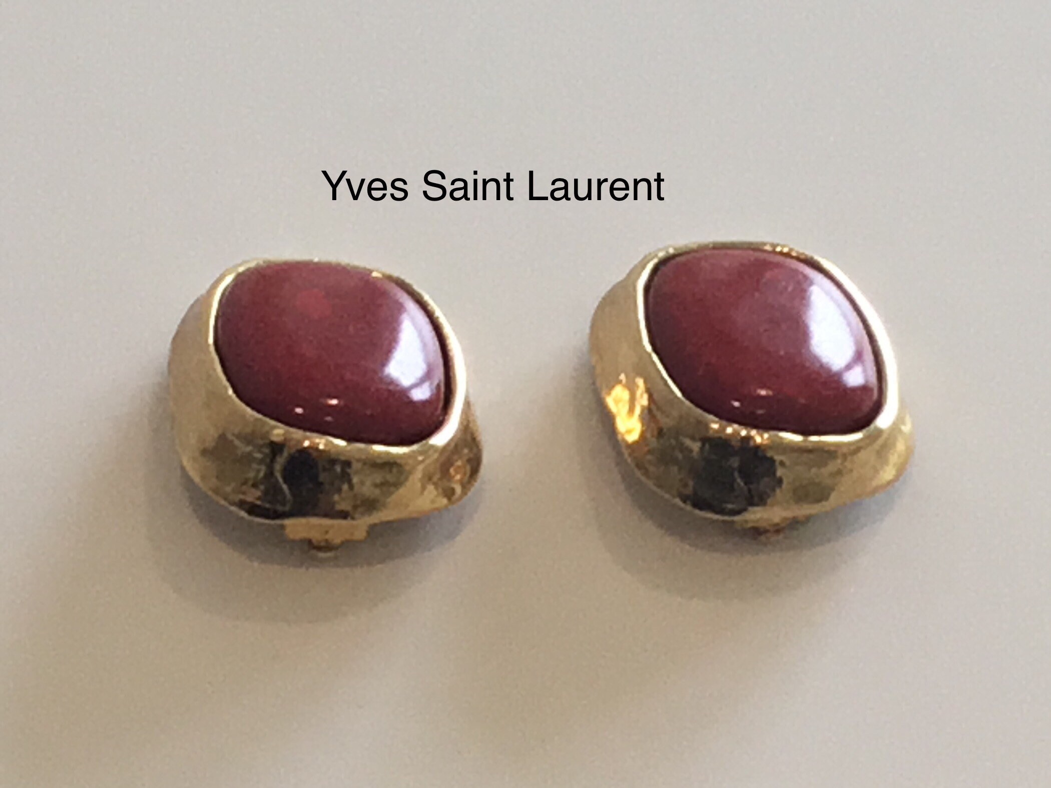 Vintage Earrings | Yves Saint Laurent Gold Plated [1980s] Red Cabochon French — photo 2 of 8