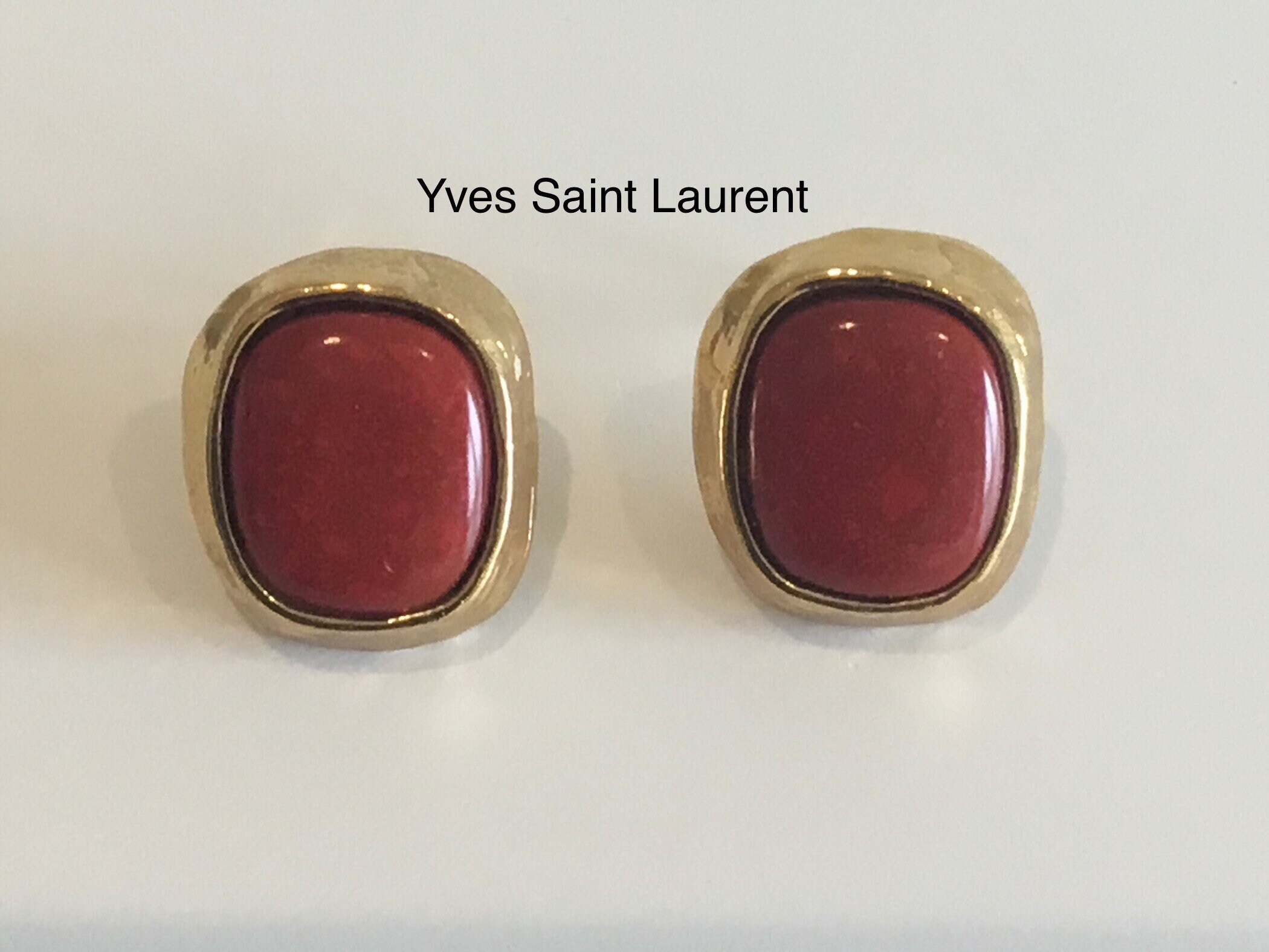 Vintage Earrings | Yves Saint Laurent Gold Plated [1980s] Red Cabochon French — photo 5 of 8