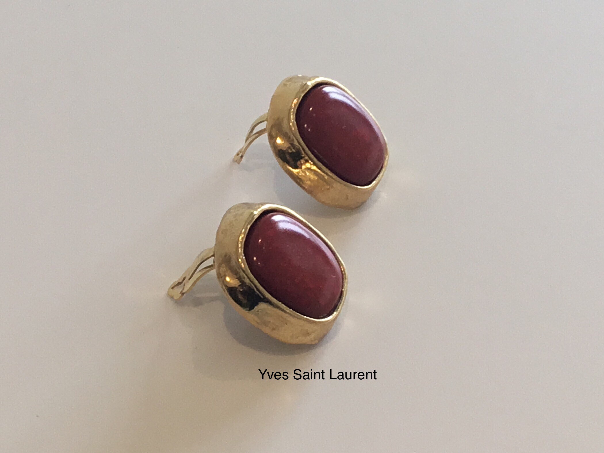 Vintage Earrings | Yves Saint Laurent Gold Plated [1980s] Red Cabochon French — photo 6 of 8