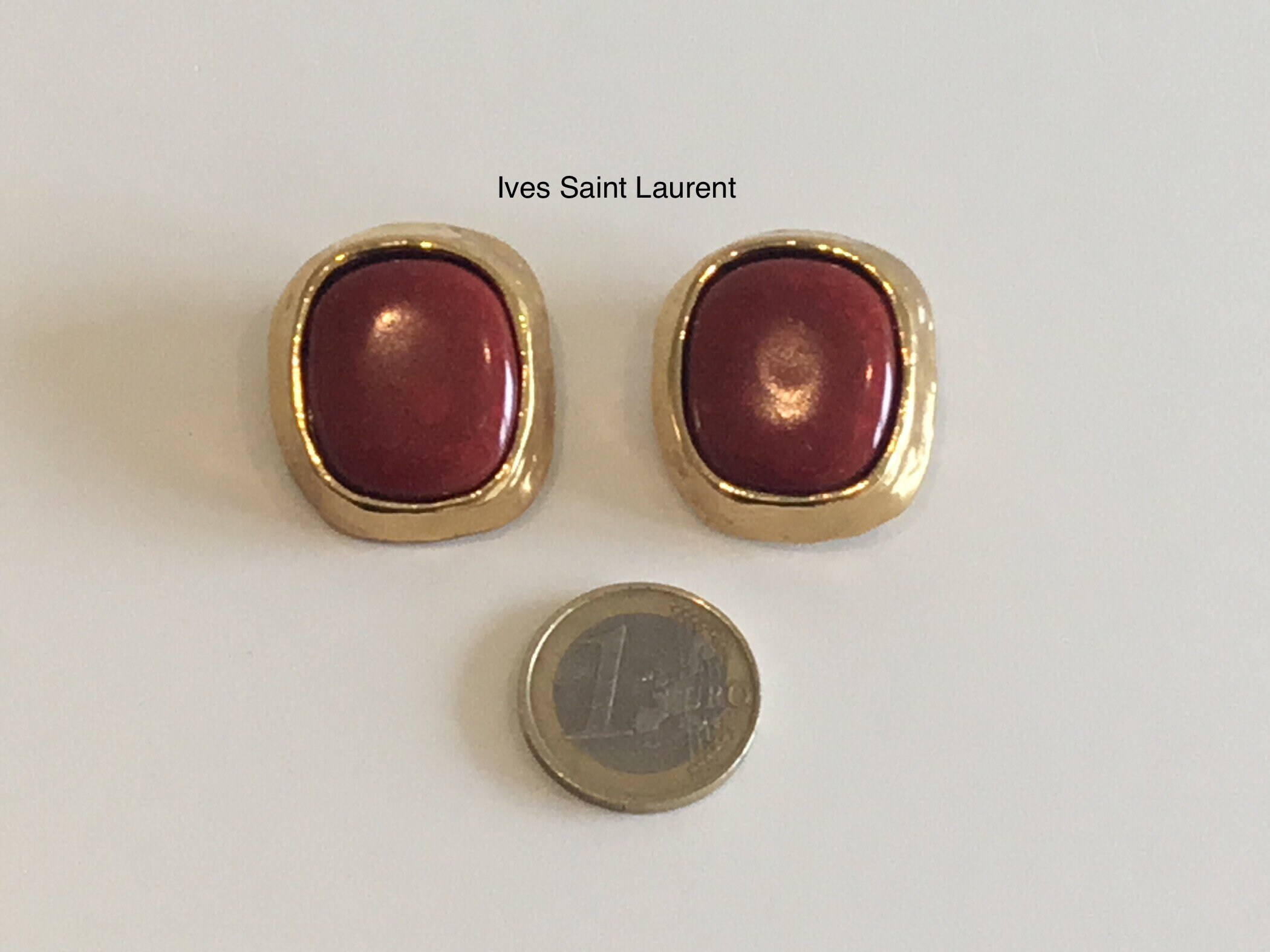 Vintage Earrings | Yves Saint Laurent Gold Plated [1980s] Red Cabochon French — photo 7 of 8