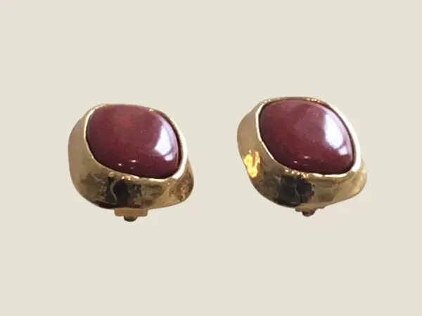 Vintage Earrings | Yves Saint Laurent Gold Plated [1980s] Red Cabochon French