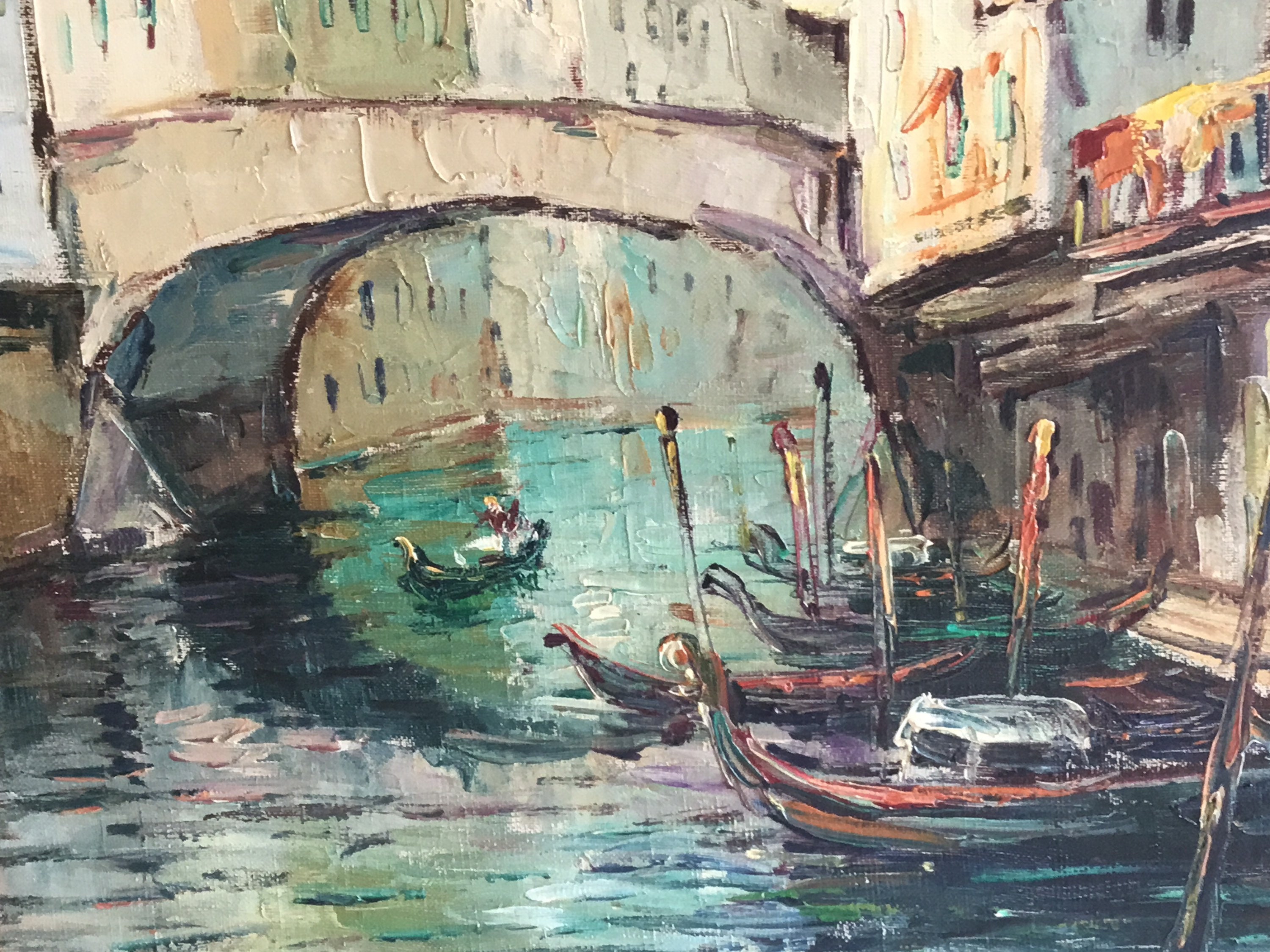 Vintage Painting | 1950s Venetian Landscape R. Boron, Italian Marina Oil on Canvas — photo 5 of 10
