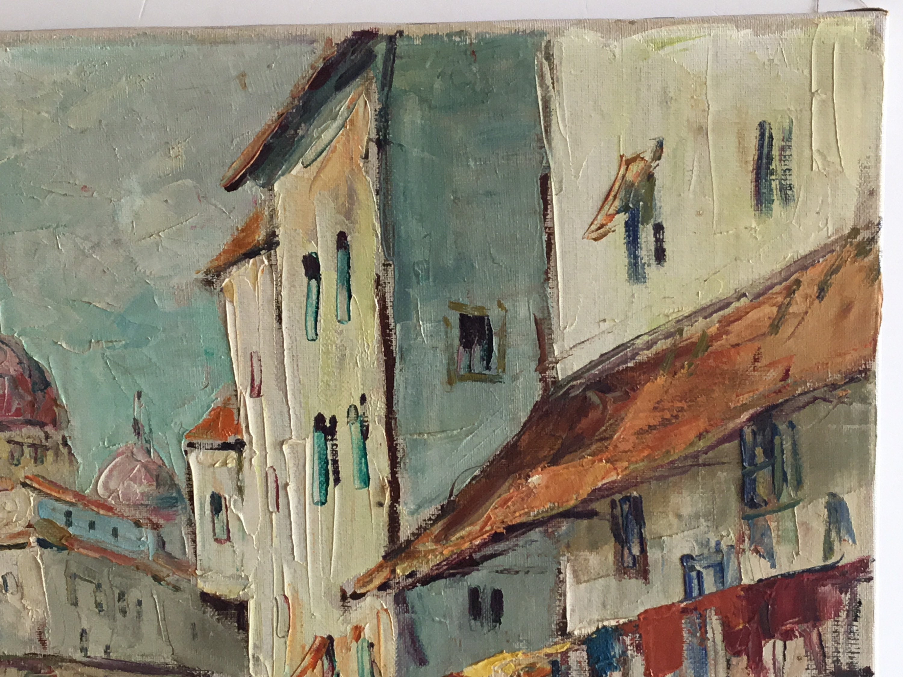 Vintage Painting | 1950s Venetian Landscape R. Boron, Italian Marina Oil on Canvas — photo 6 of 10