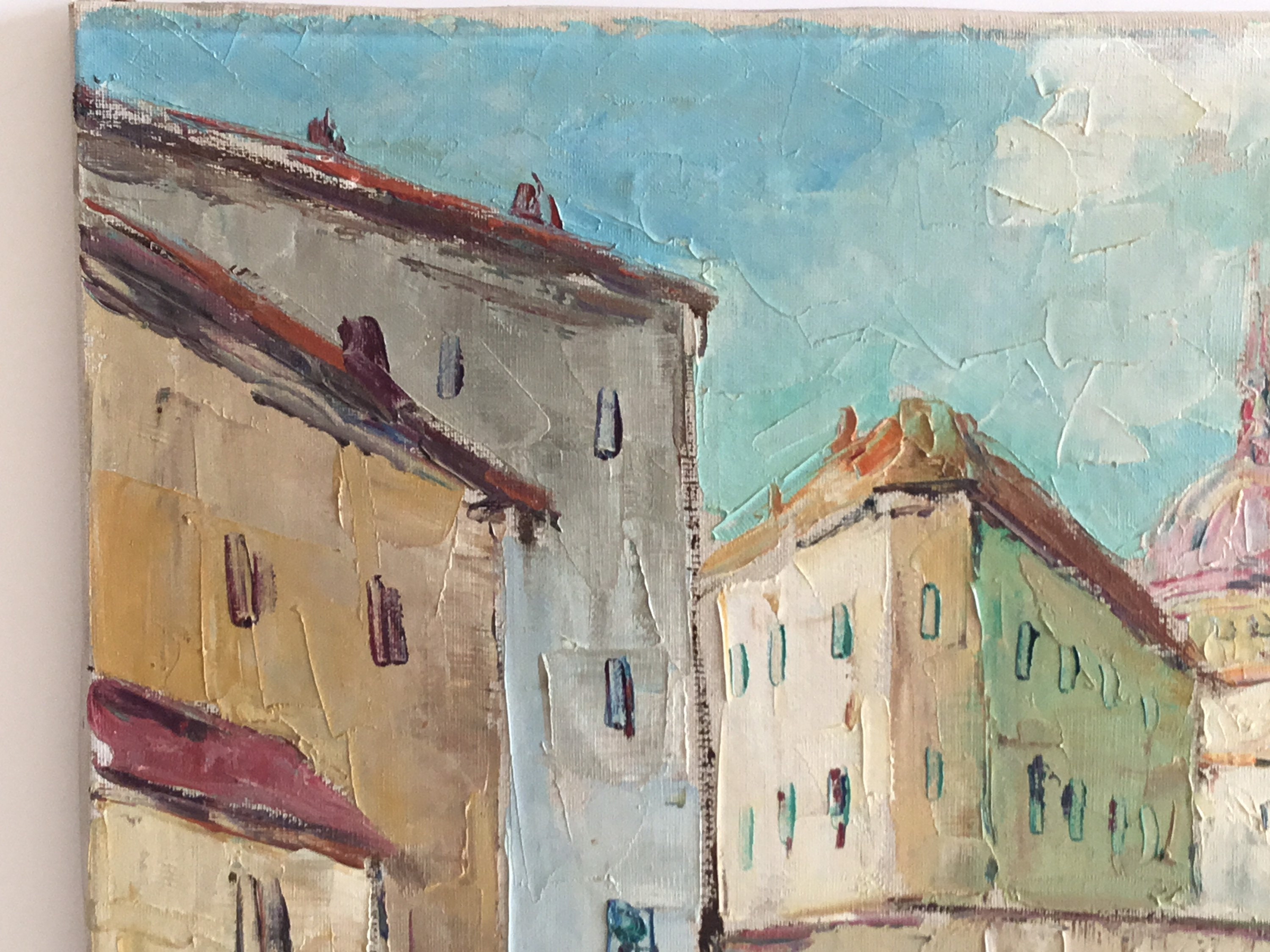 Vintage Painting | 1950s Venetian Landscape R. Boron, Italian Marina Oil on Canvas — photo 8 of 10