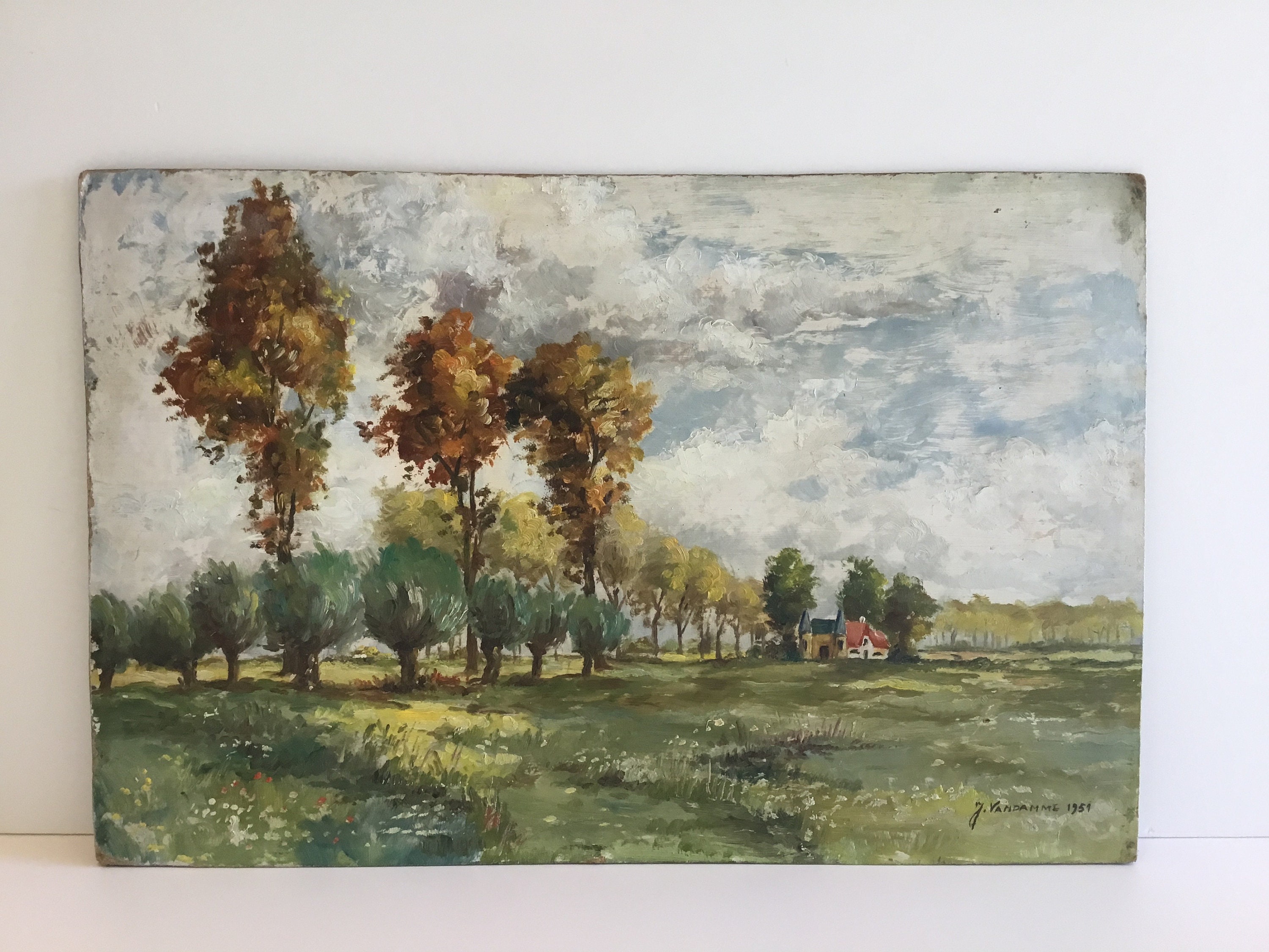 Vintage Oil Painting | 1951 J. Vandamme Belgian Landscape — photo 2 of 8