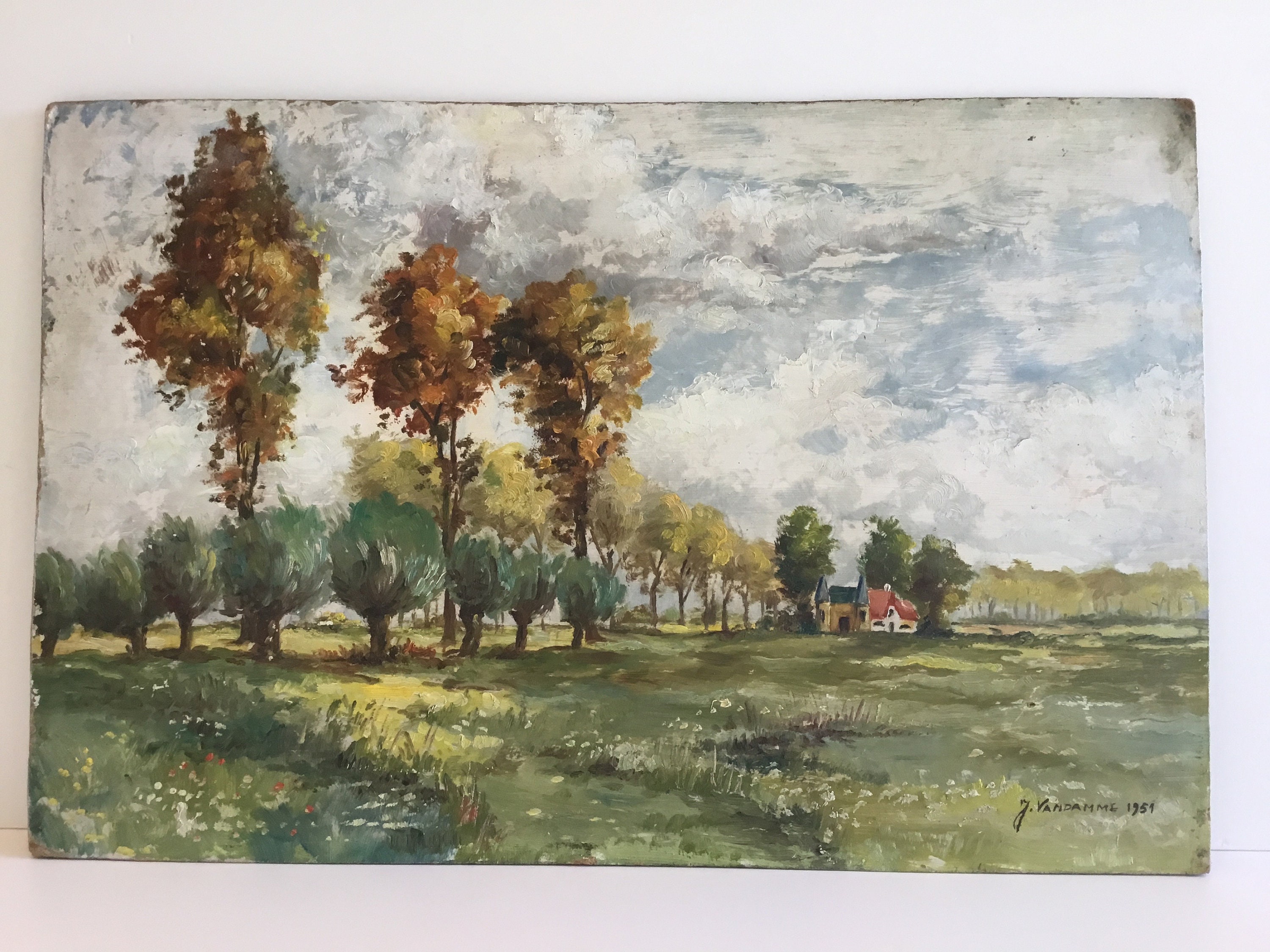 Vintage Oil Painting | 1951 J. Vandamme Belgian Landscape — photo 3 of 8