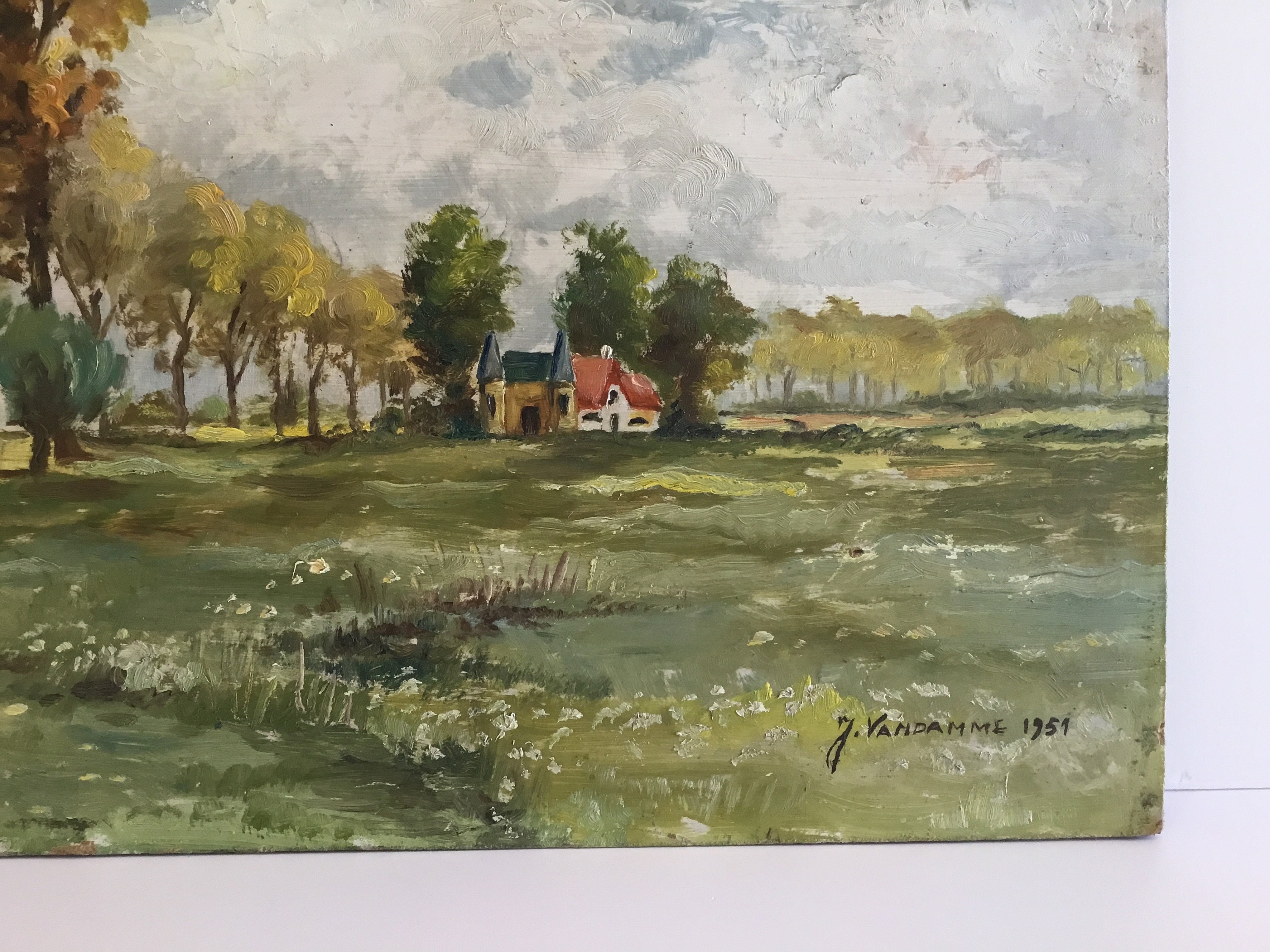 Vintage Oil Painting | 1951 J. Vandamme Belgian Landscape — photo 7 of 8