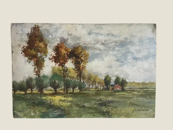 Vintage Oil Painting | 1951 J. Vandamme Belgian Landscape
