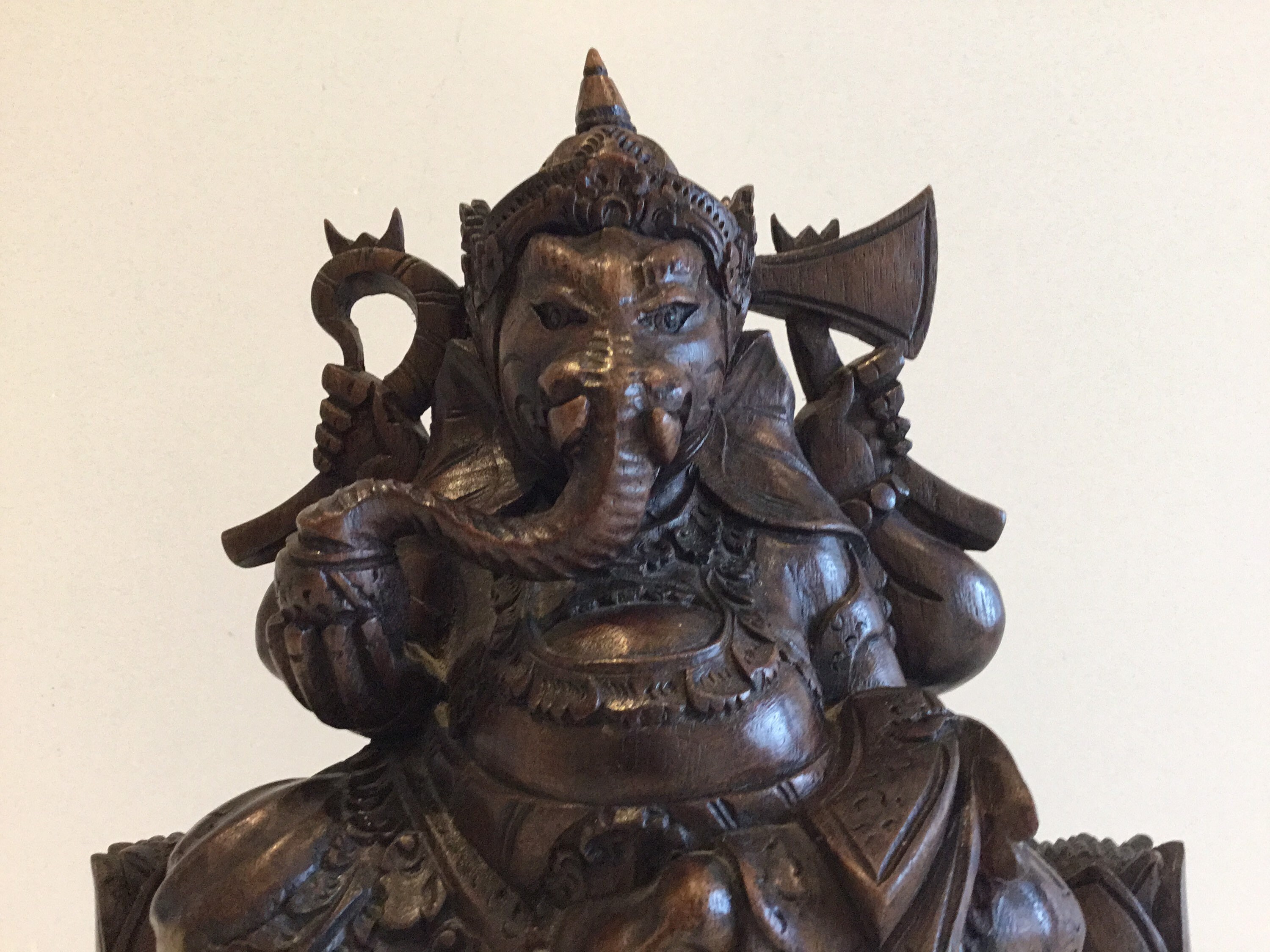 Antique Sculpture Ganesha Hand Carved Wood Hindu Art (1930s) — photo 8 of 11