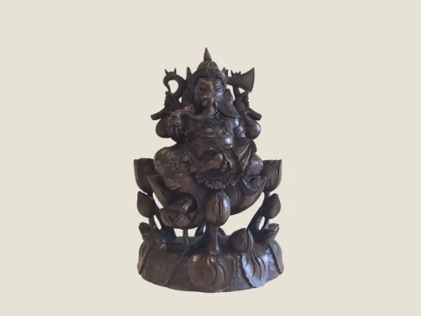 Antique Sculpture Ganesha Hand Carved Wood Hindu Art (1930s)