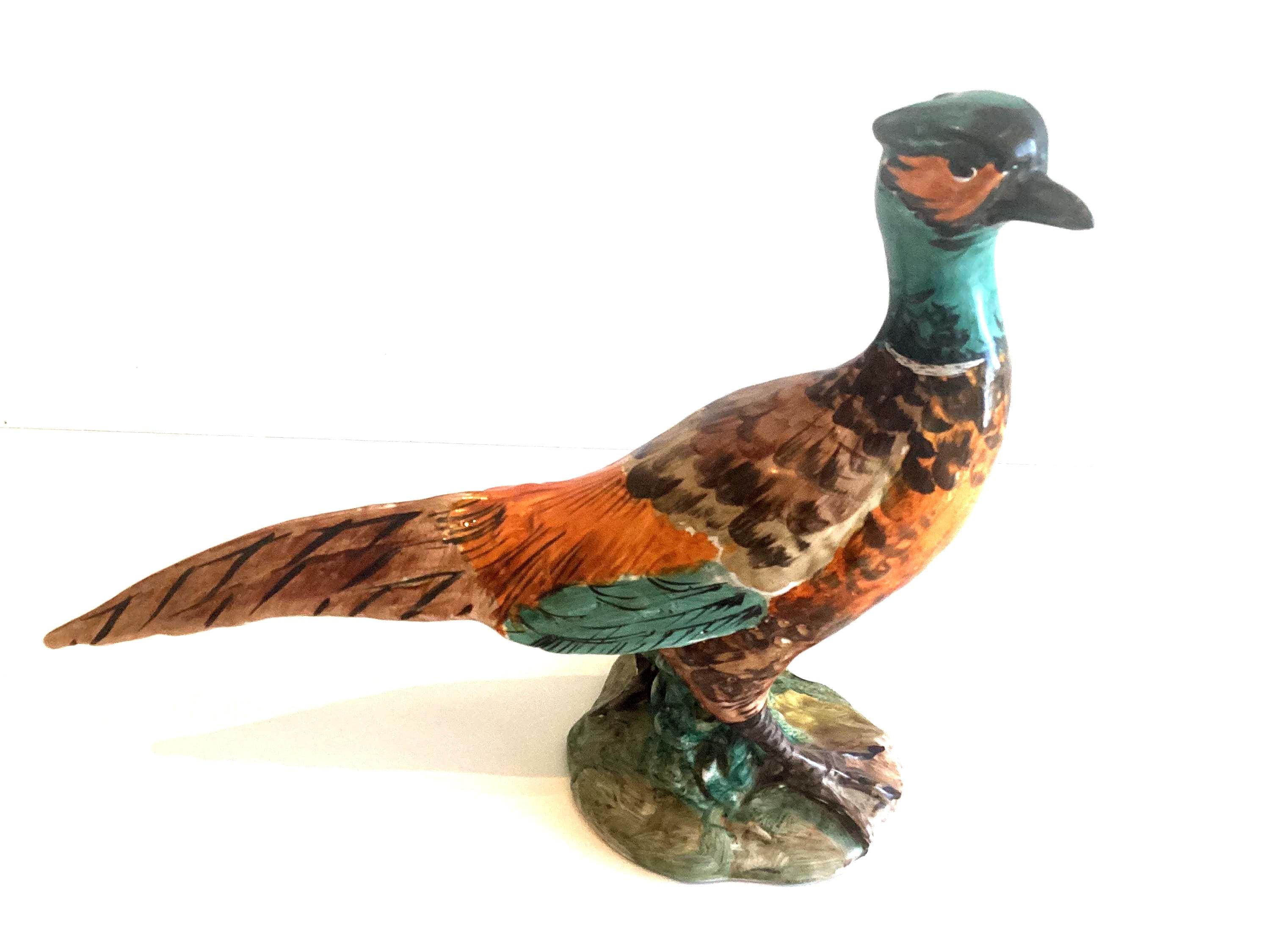 Vintage Ceramic Pheasant | Gio Italy 1950s, Hand Painted Majolica Bird Sculpture — photo 5 of 8
