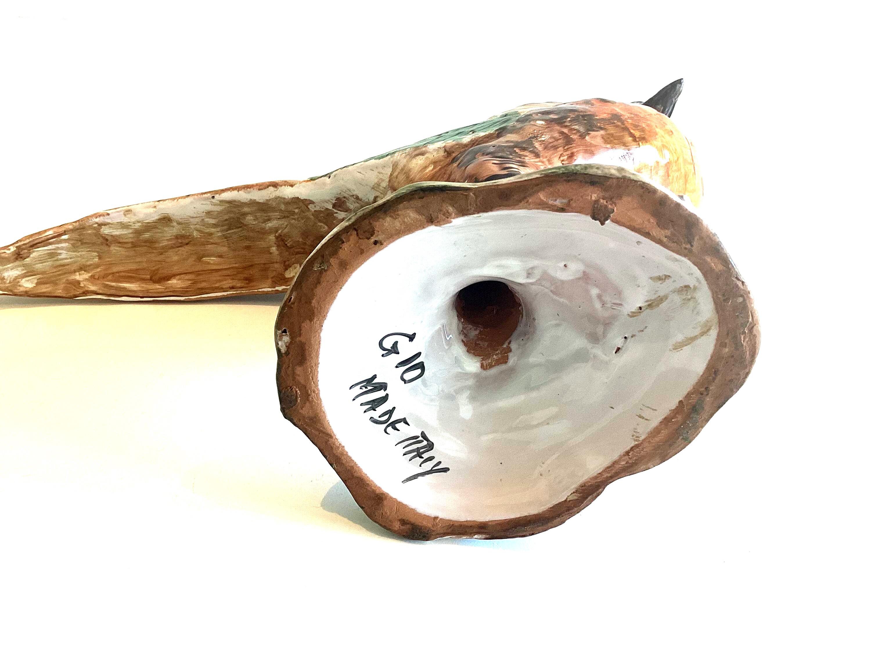 Vintage Ceramic Pheasant | Gio Italy 1950s, Hand Painted Majolica Bird Sculpture — photo 6 of 8