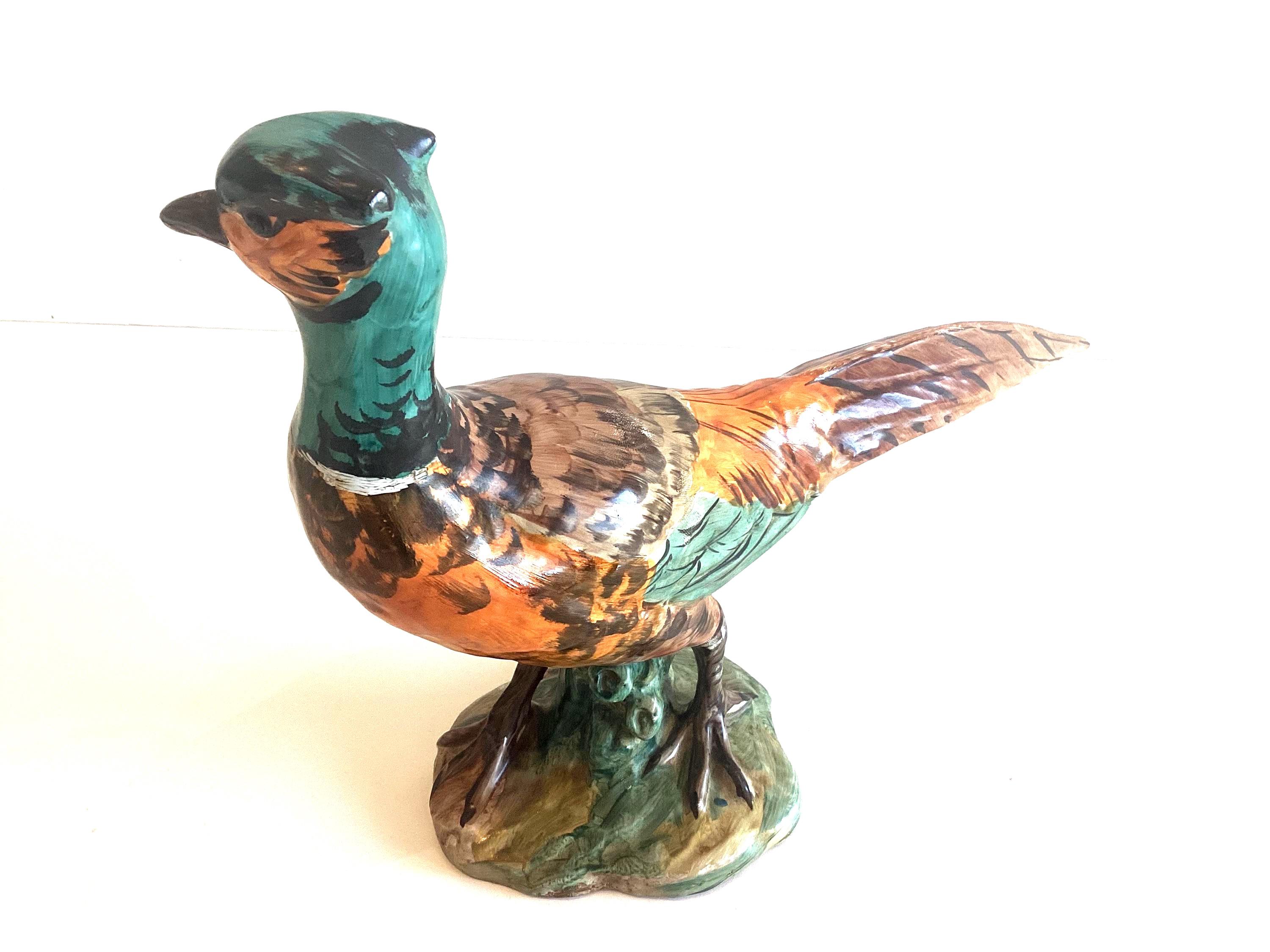 Vintage Ceramic Pheasant | Gio Italy 1950s, Hand Painted Majolica Bird Sculpture — photo 7 of 8