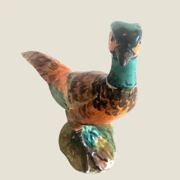 Vintage Ceramic Pheasant | Gio Italy 1950s, Hand Painted Majolica Bird Sculpture