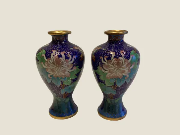 Vintage Cloisonné Vases | 1950s Chinese Home Decor  Hand Made Art