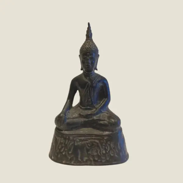 Antique Bronze Buddha | Late 1800 Thai Meditation Statue, Original Patina Buddhist Art