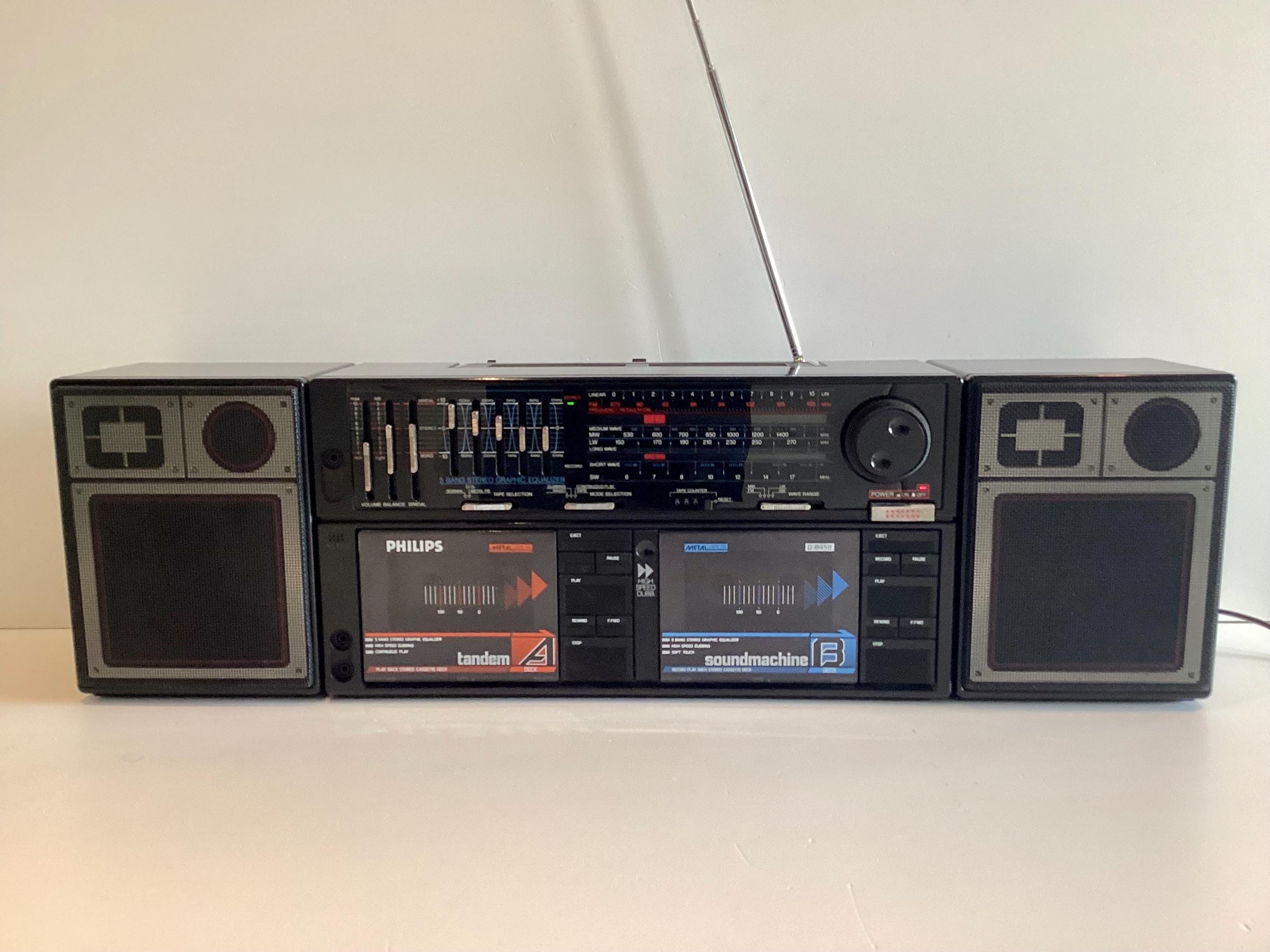 Vintage Boombox Philips D8458/30R (Austria 1980s), Double Cassette Player, Detachable Speakers, Working — photo 3 of 10