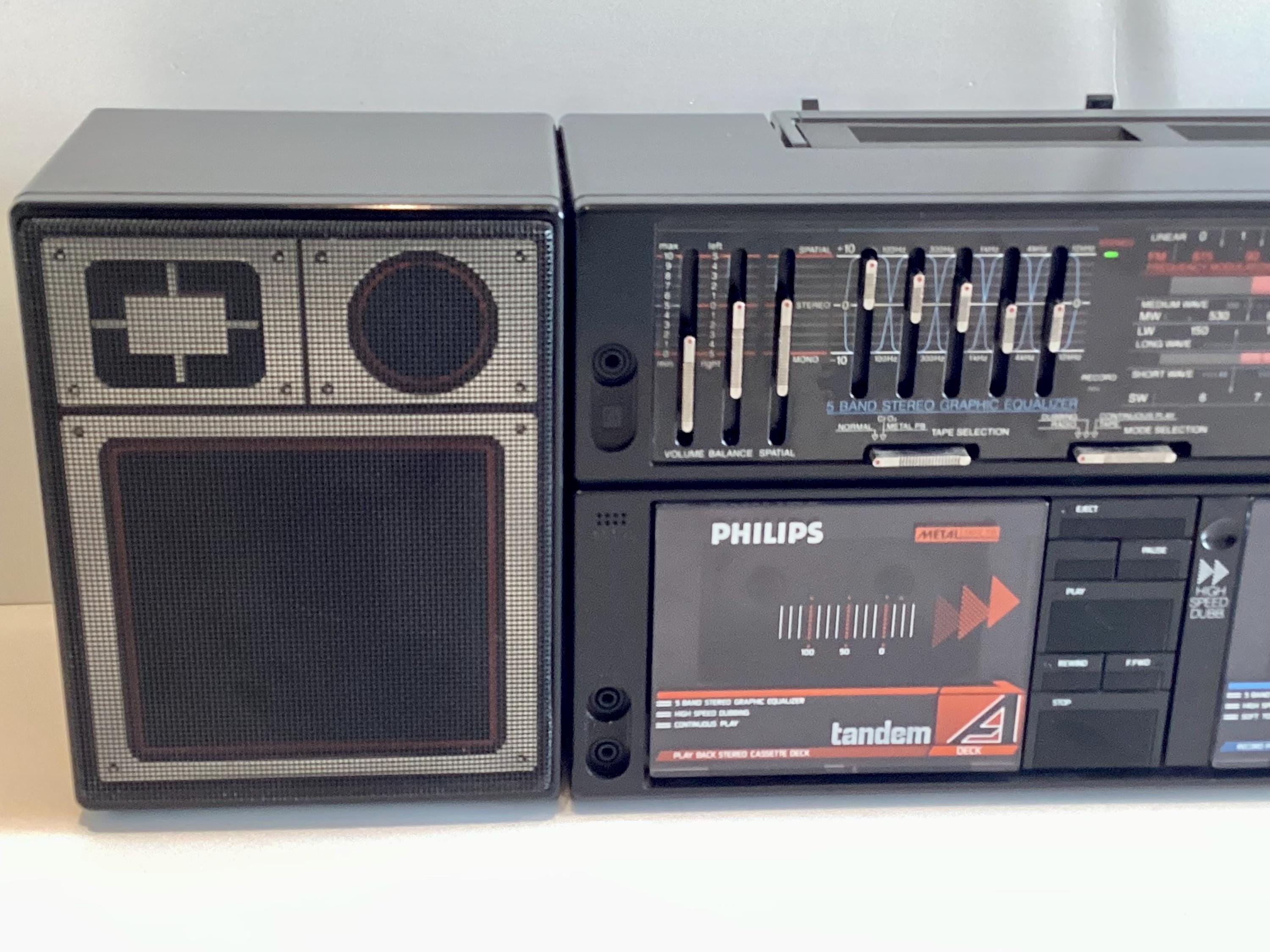 Vintage Boombox Philips D8458/30R (Austria 1980s), Double Cassette Player, Detachable Speakers, Working — photo 4 of 10