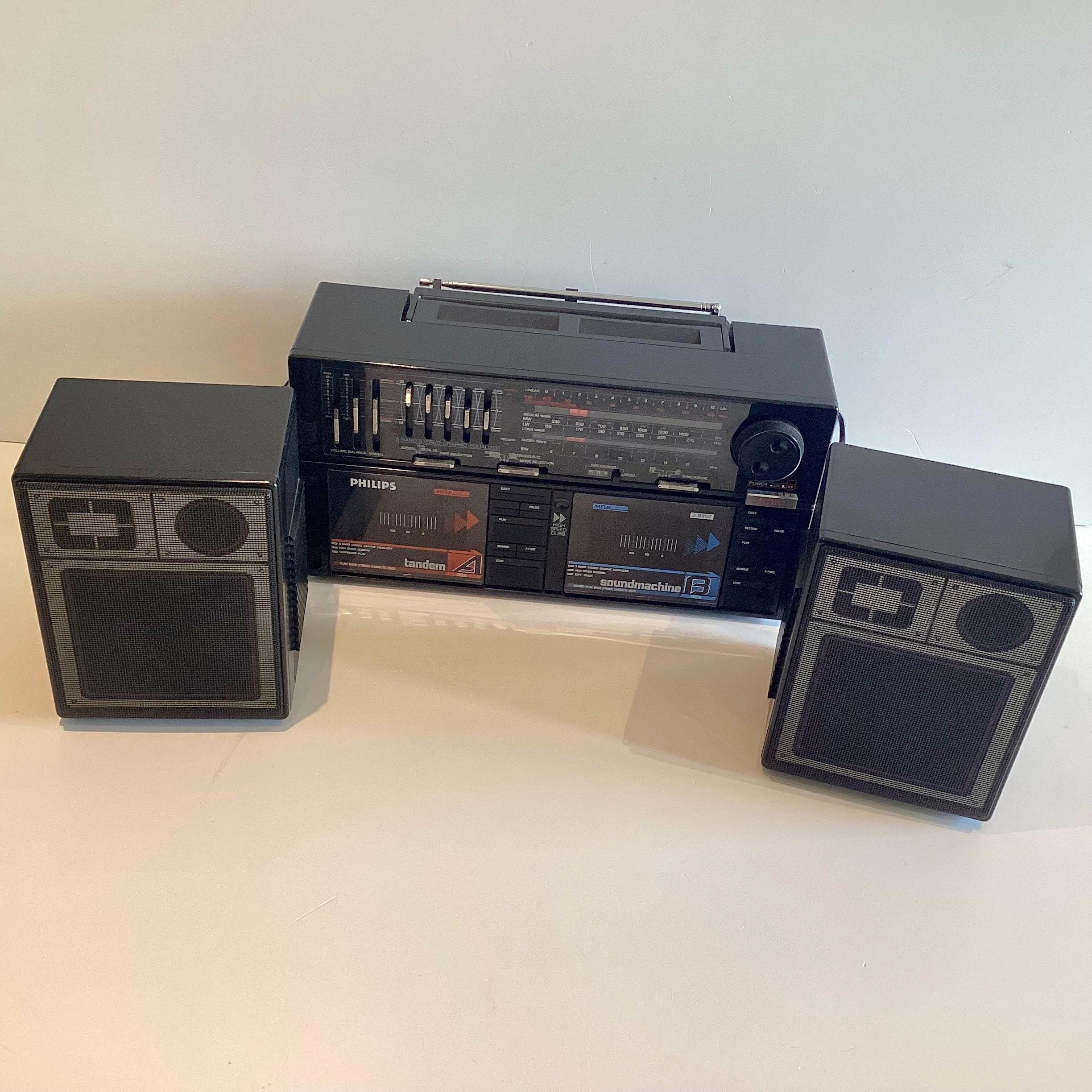 Vintage Boombox Philips D8458/30R (Austria 1980s), Double Cassette Player, Detachable Speakers, Working — photo 7 of 10