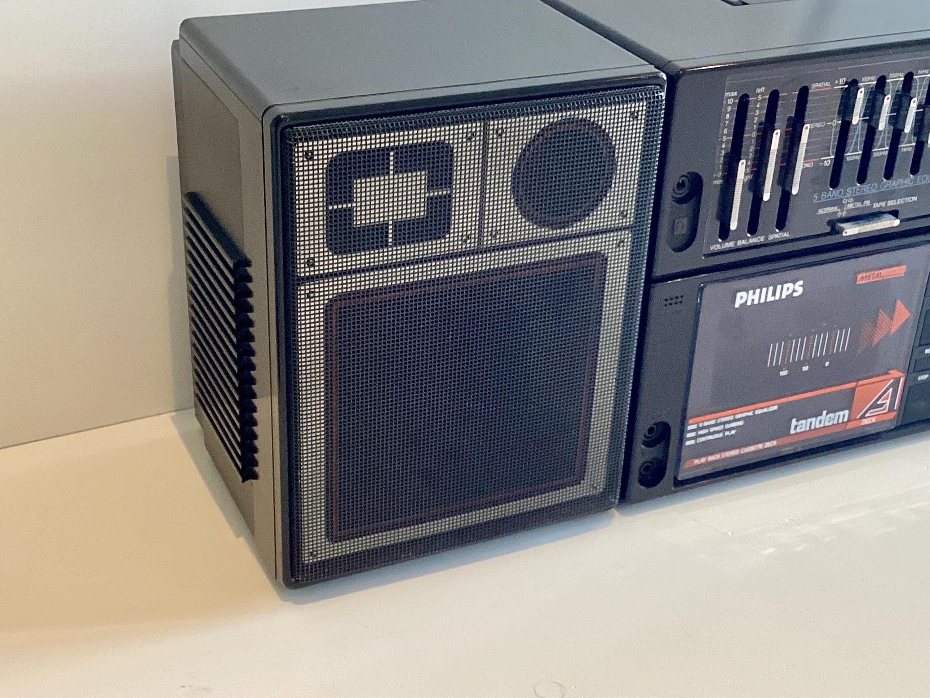 Vintage Boombox Philips D8458/30R (Austria 1980s), Double Cassette Player, Detachable Speakers, Working — photo 8 of 10