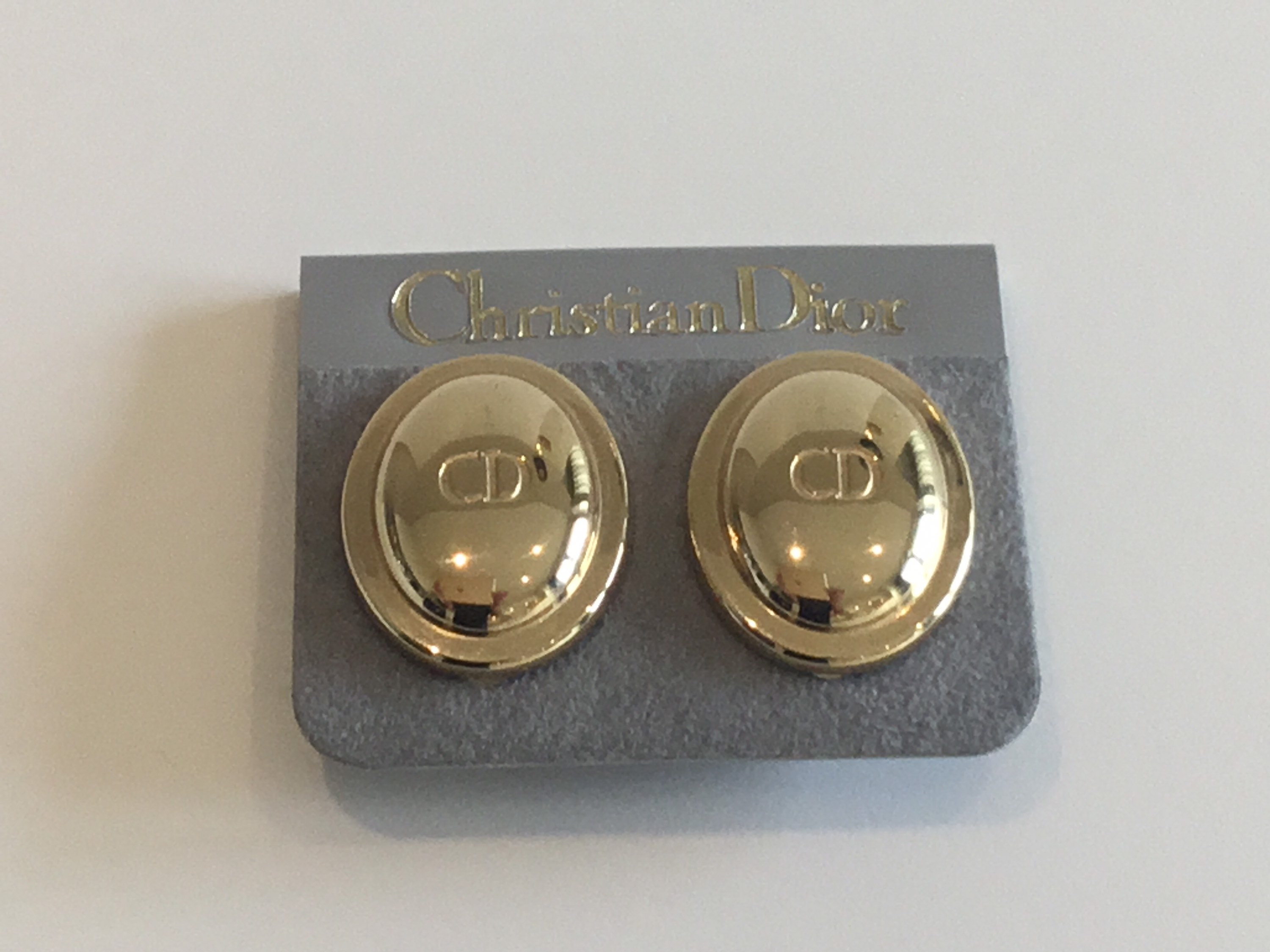 Vintage Christian Dior Earrings | Gold Plated Clip On with Logo, Made in Germany — photo 2 of 8