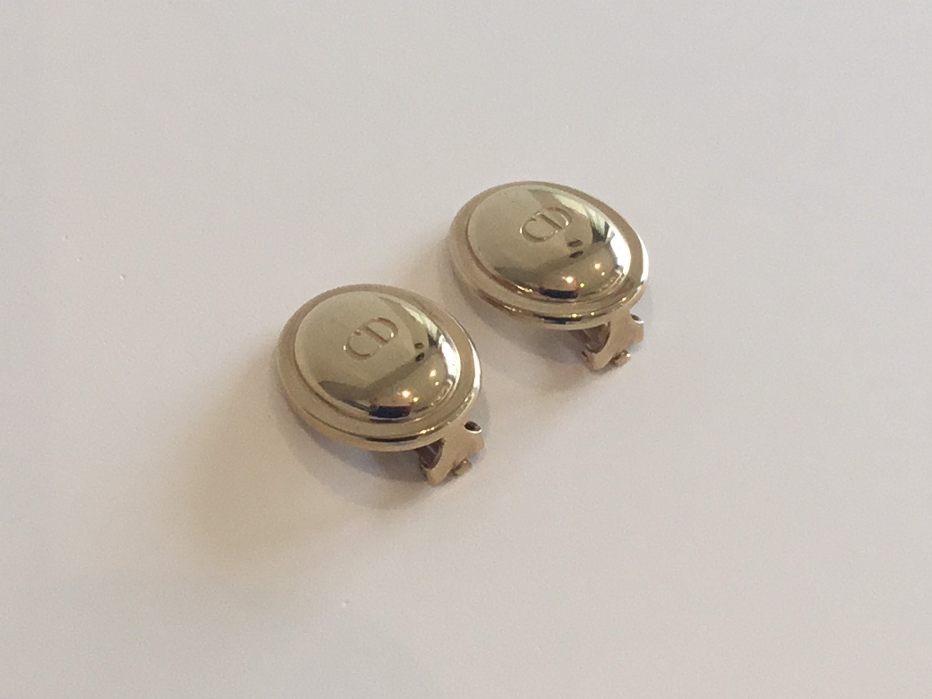 Vintage Christian Dior Earrings | Gold Plated Clip On with Logo, Made in Germany — photo 3 of 8