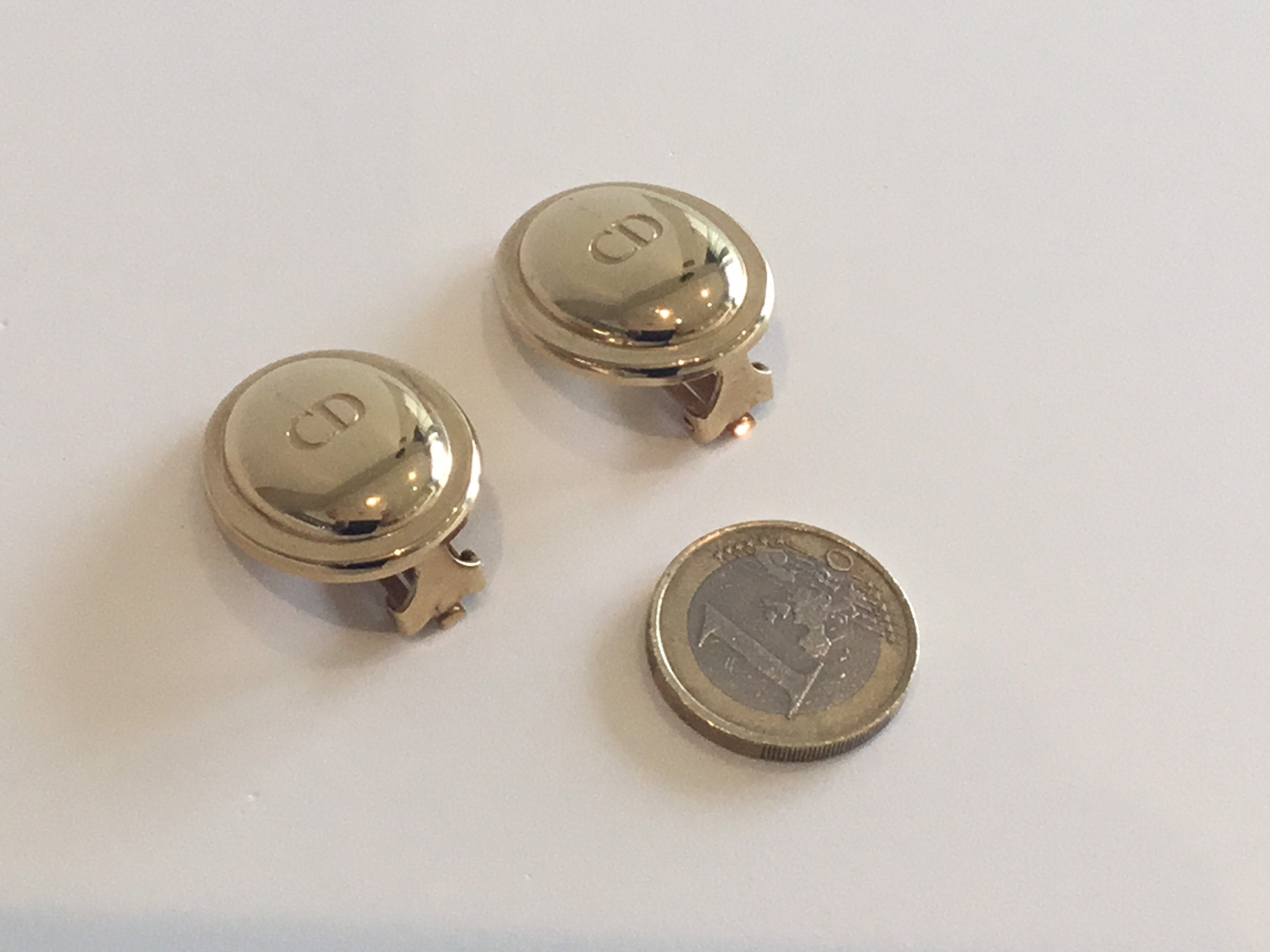 Vintage Christian Dior Earrings | Gold Plated Clip On with Logo, Made in Germany — photo 4 of 8