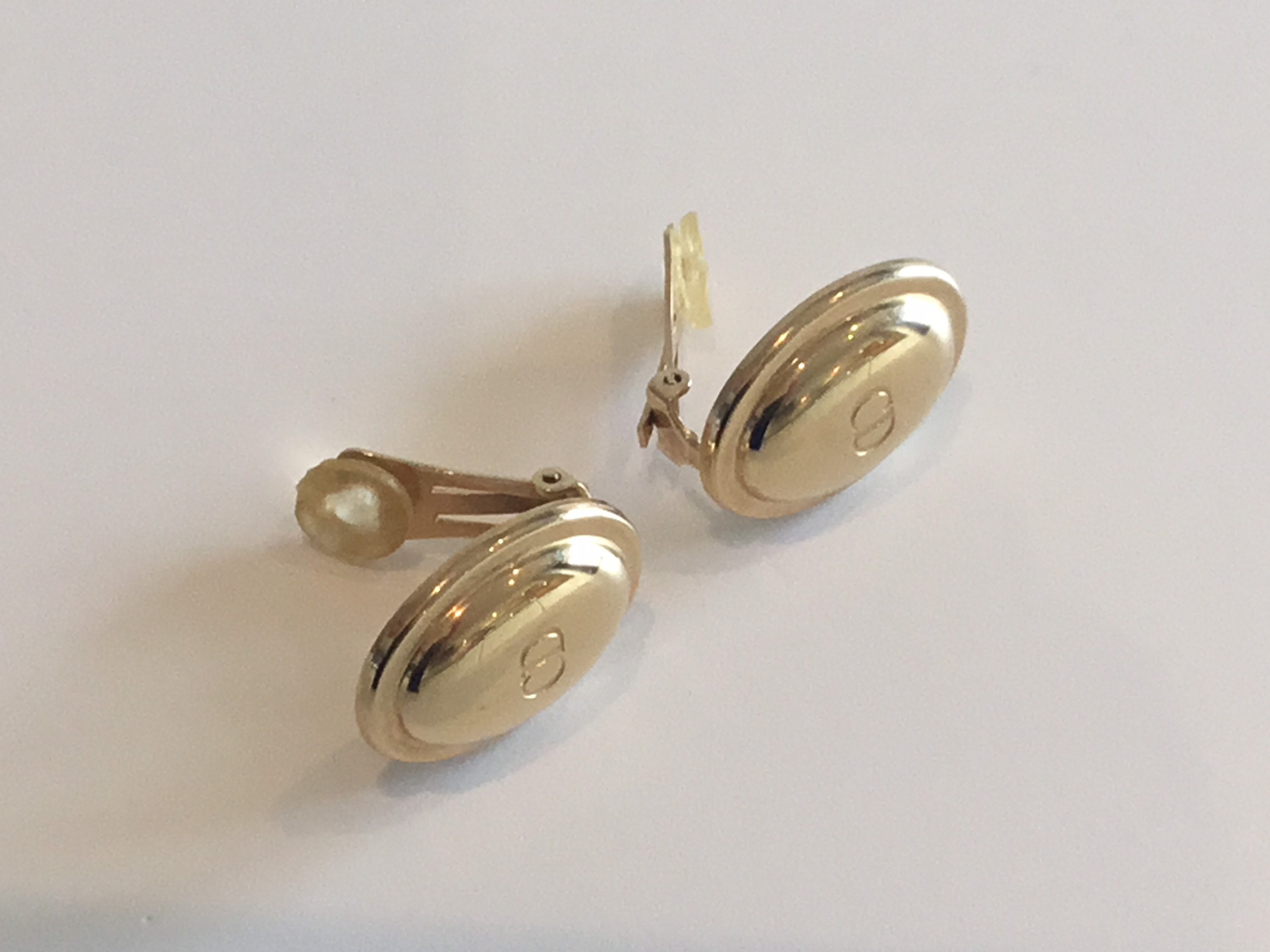 Vintage Christian Dior Earrings | Gold Plated Clip On with Logo, Made in Germany — photo 5 of 8