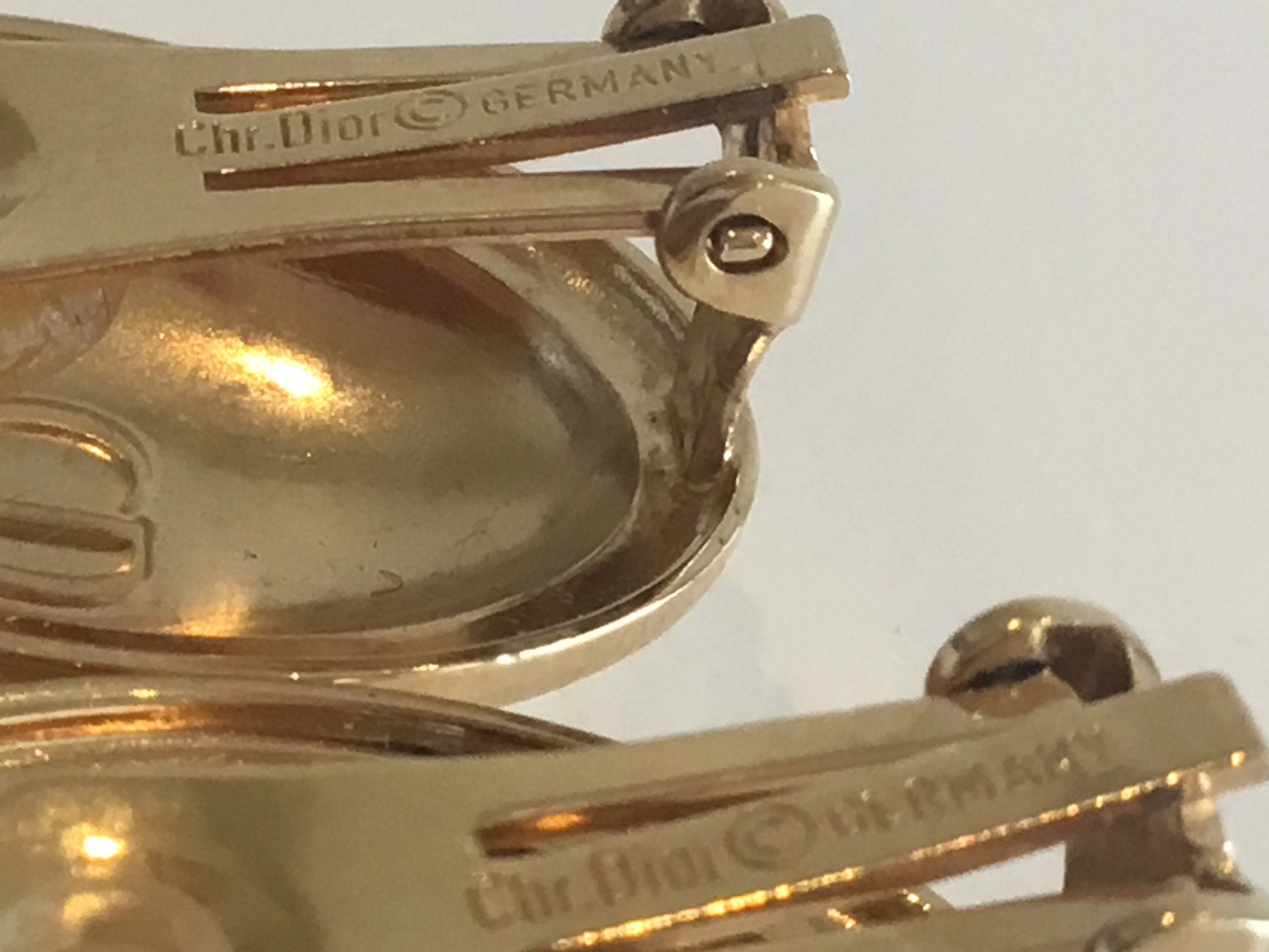 Vintage Christian Dior Earrings | Gold Plated Clip On with Logo, Made in Germany — photo 6 of 8
