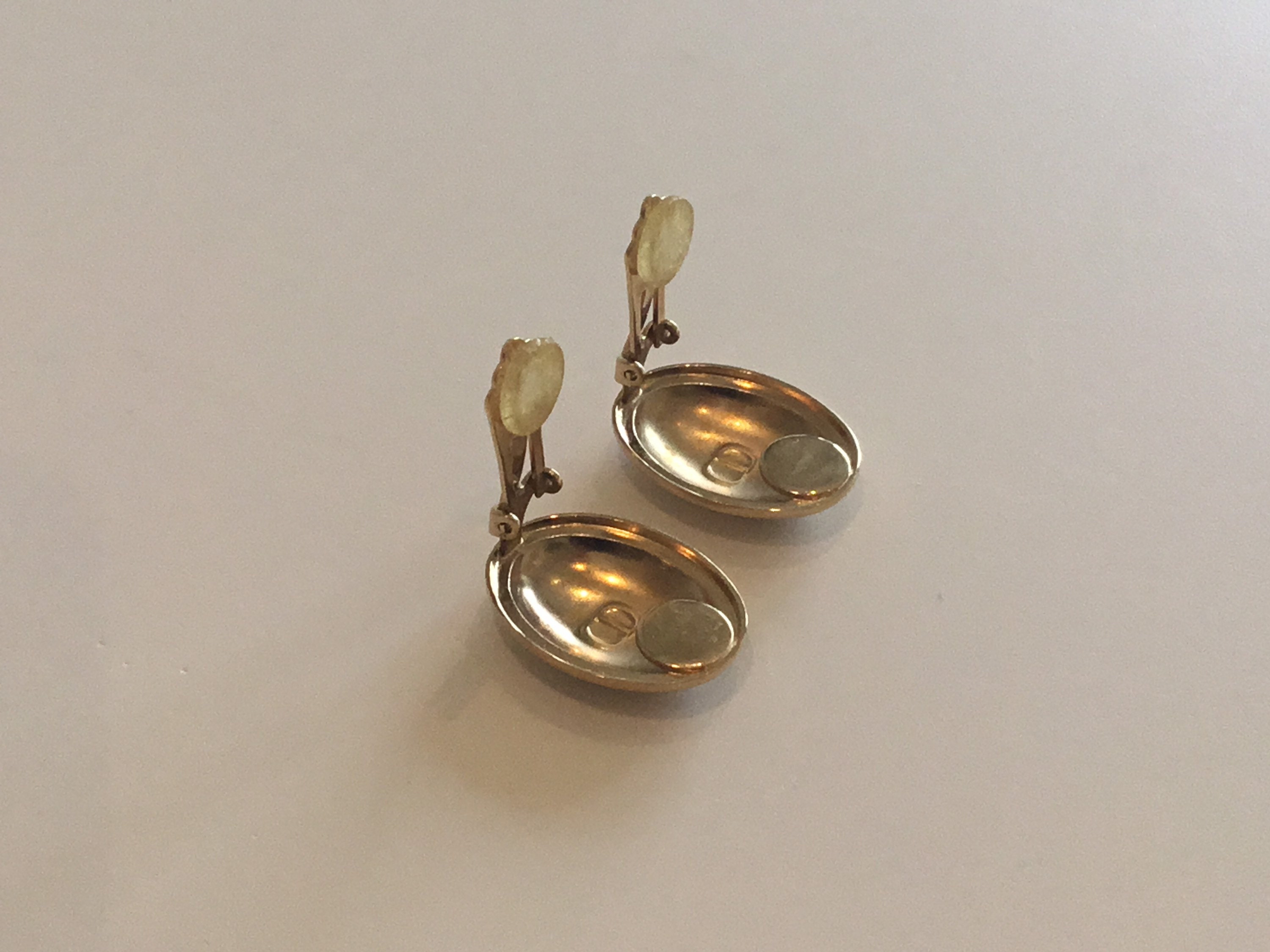 Vintage Christian Dior Earrings | Gold Plated Clip On with Logo, Made in Germany — photo 7 of 8