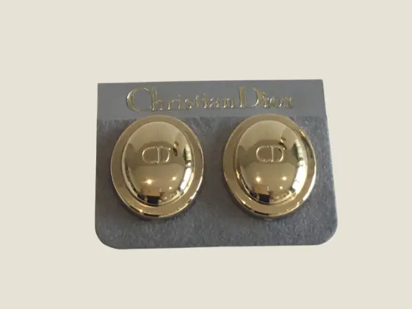 Vintage Christian Dior Earrings | Gold Plated Clip On with Logo, Made in Germany