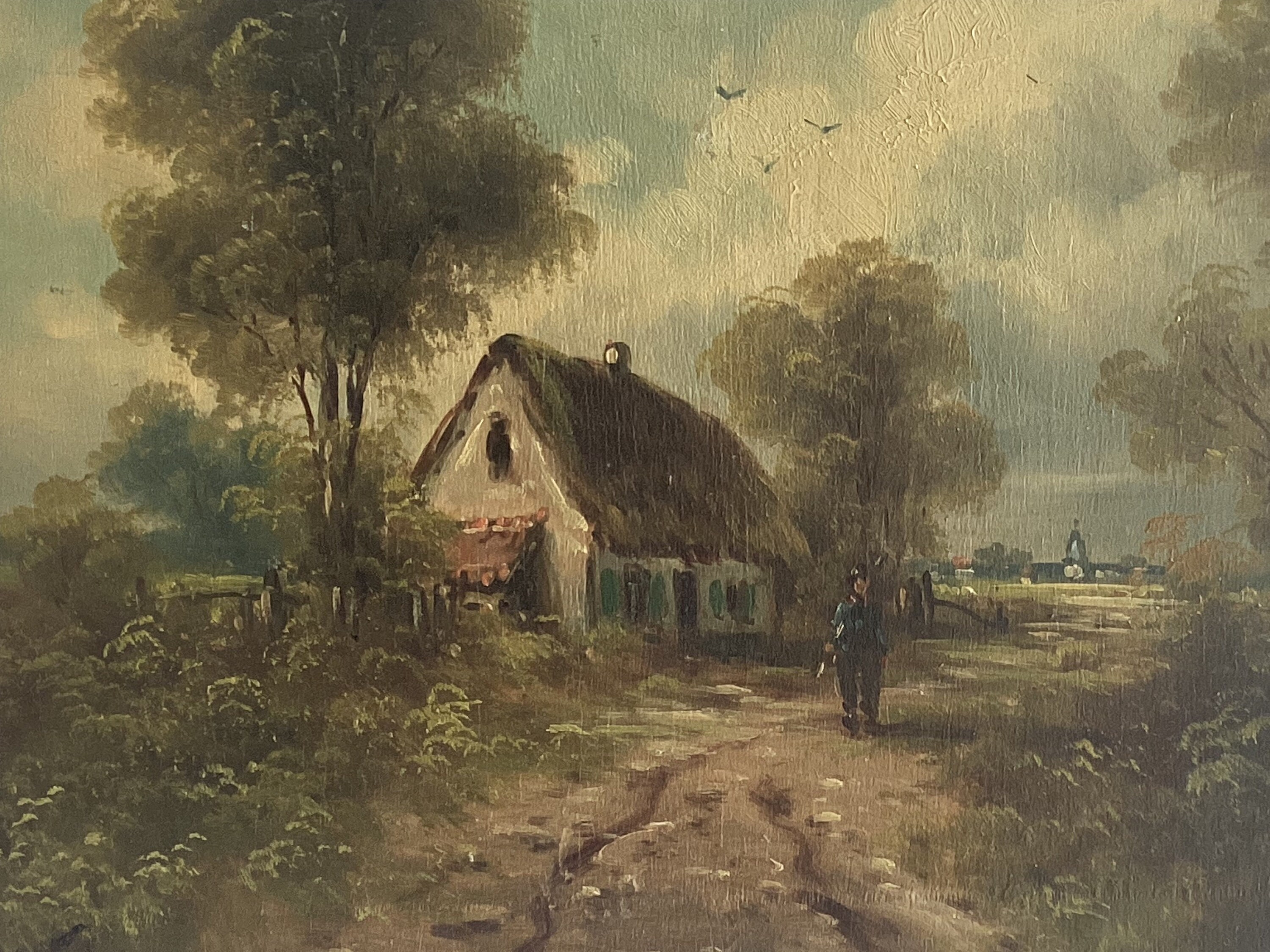 Vintage Oil Painting | 1900s Dutch Landscape, Signed Country Scene on Wood Panel — photo 4 of 8