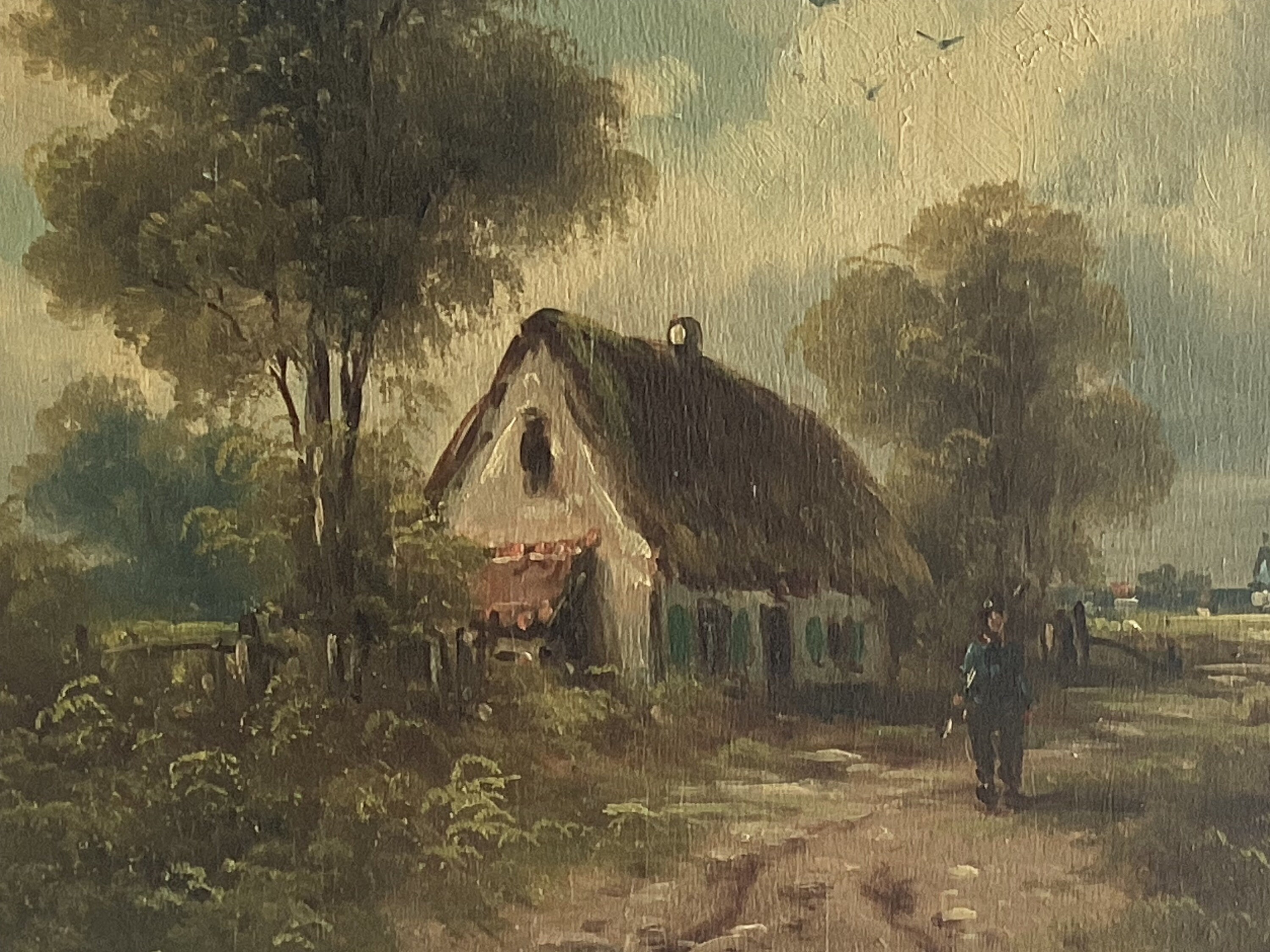 Vintage Oil Painting | 1900s Dutch Landscape, Signed Country Scene on Wood Panel — photo 6 of 8