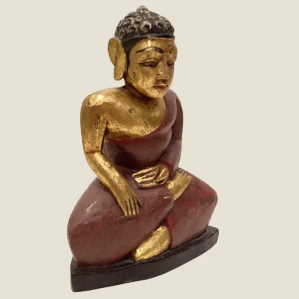Antique Buddha – Hand-Carved Gilded Wood Tibetan Sculpture (1900s)  Figurine