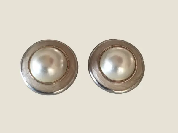 Vintage Earrings | 1970s Gold Plated Clip-ons, Mother of Pearl Made In France