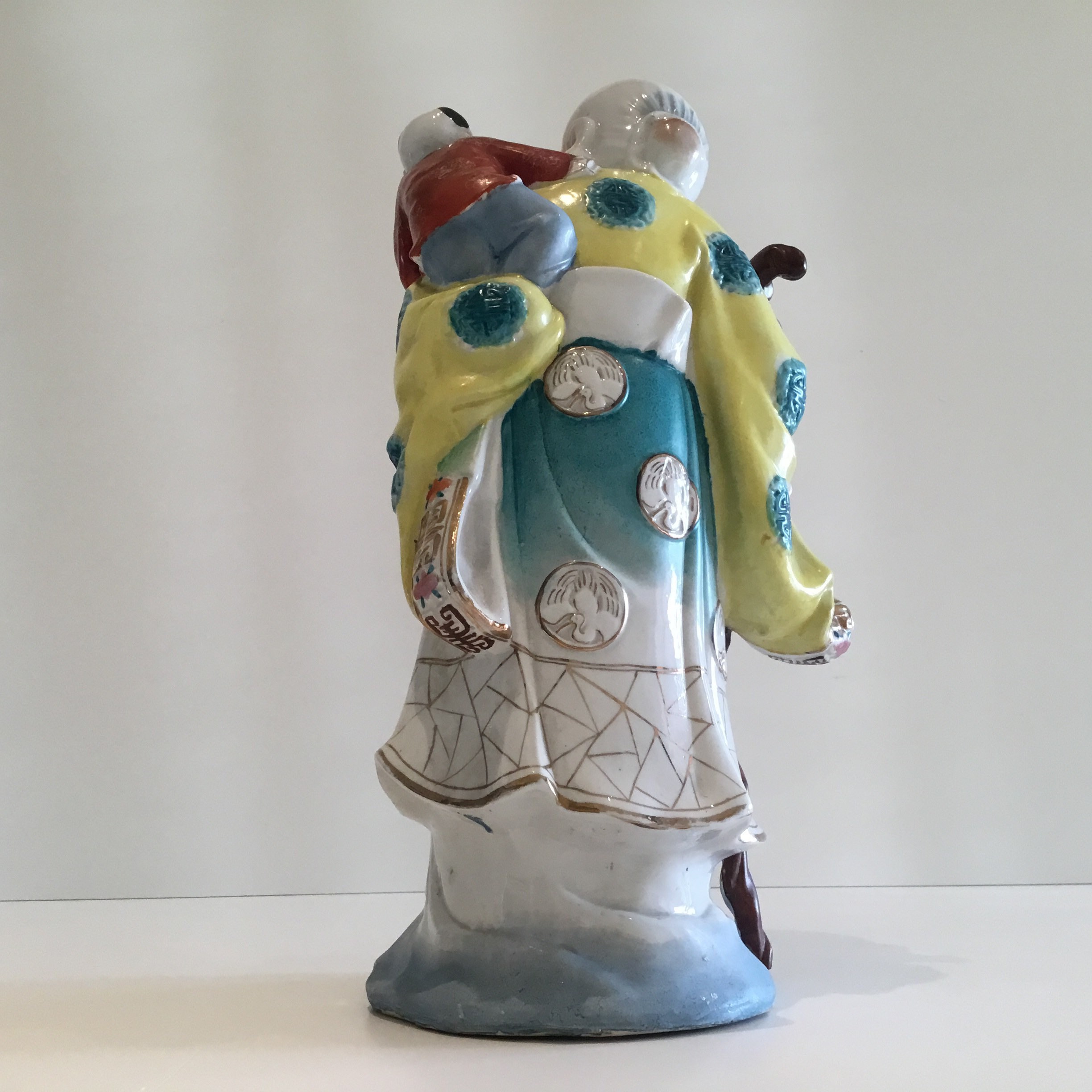 Vintage Chinese Porcelain | 1950s Wise Old Man with Child, Thick Hand Painted Sculpture — photo 5 of 8