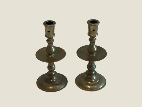 Antique Brass Candlesticks | 1800s Dutch Pair, Cast Bronze Candle Holders