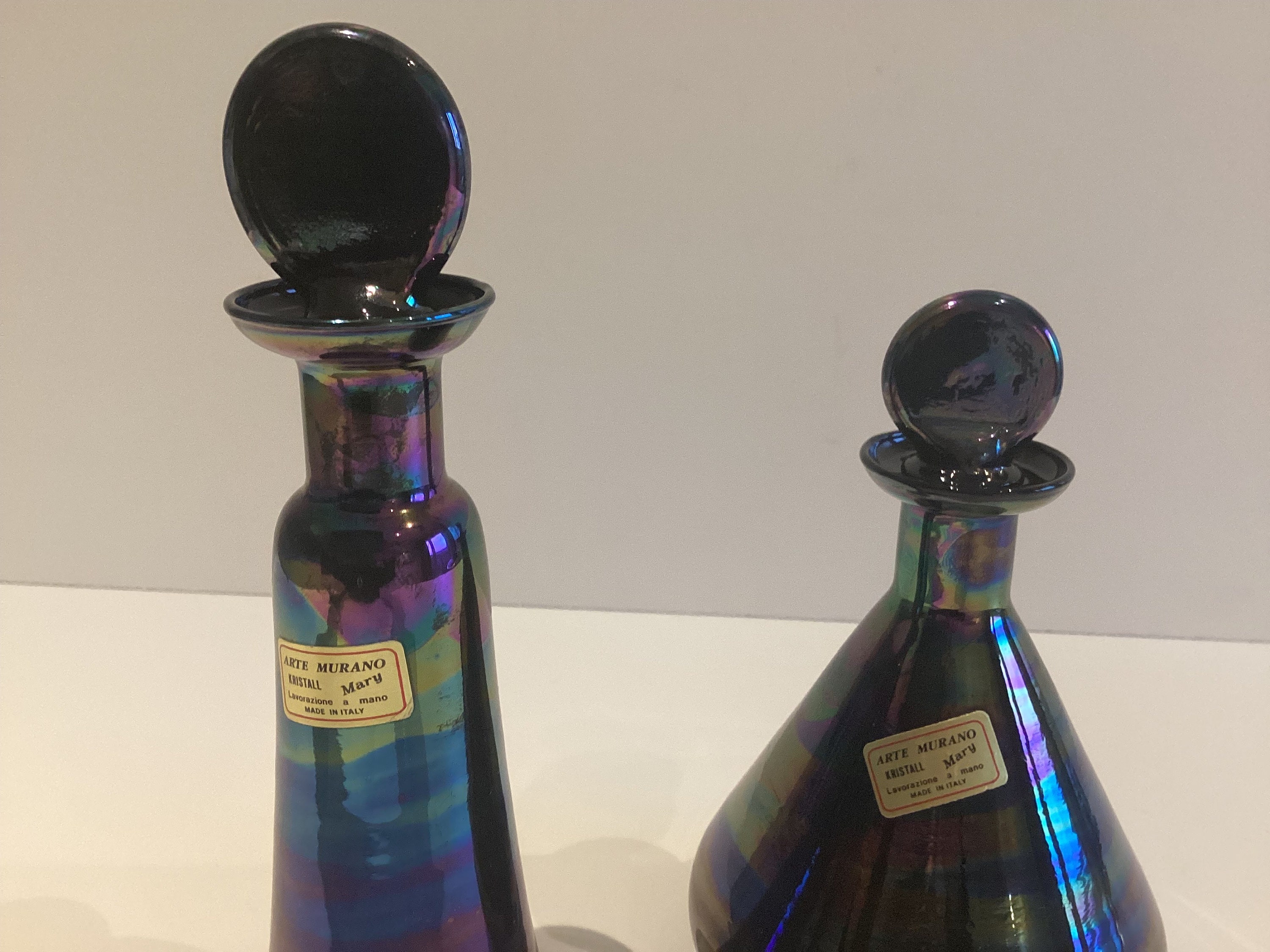 Vintage Murano Vases | 1950s Italian Iridescent Glass, Mary Design with Stoppers — photo 4 of 6